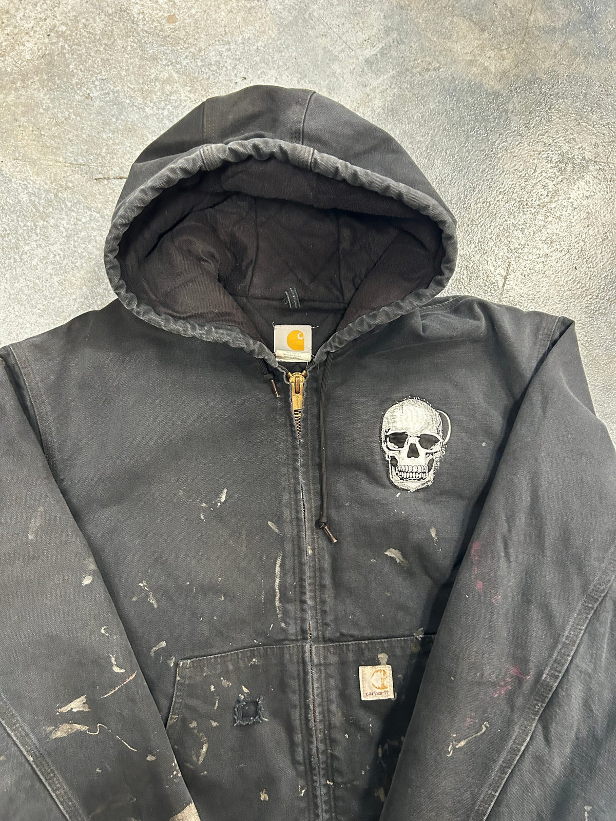 Vintage Carhartt Black Jacket Skull Patch Made In Mexico