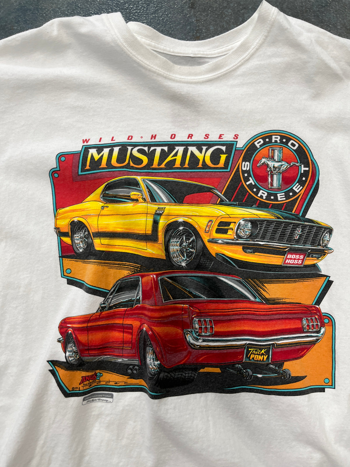 Vintage “Wild Horses Pro Street” Mustang Red and Yellow Racing T-Shirt