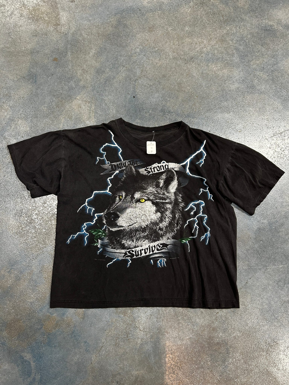 Vintage American Thunder Only the strong Wolf Black Tee