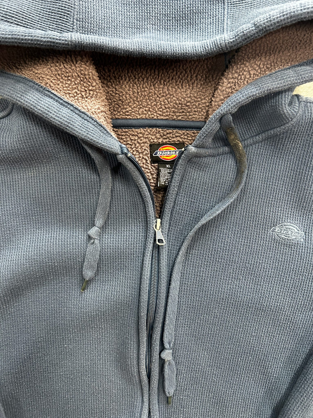 Vintage Dickies Waffle Knit Sherpa Lined Zip up Hoodie Jacket Mens XL Blue Heavyweight