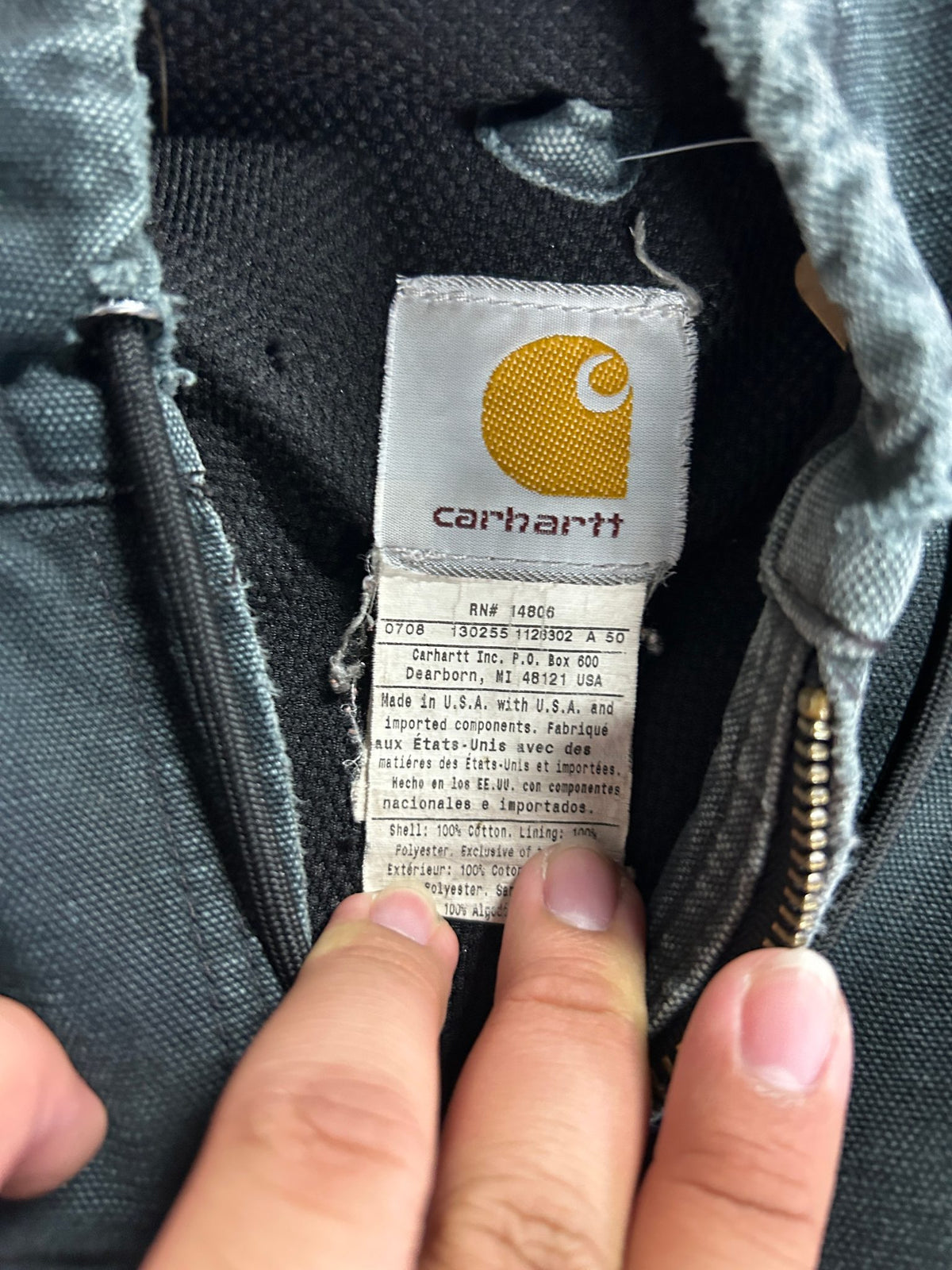 Vintage Carhartt Distressed Hooded Jacket Dark Wash