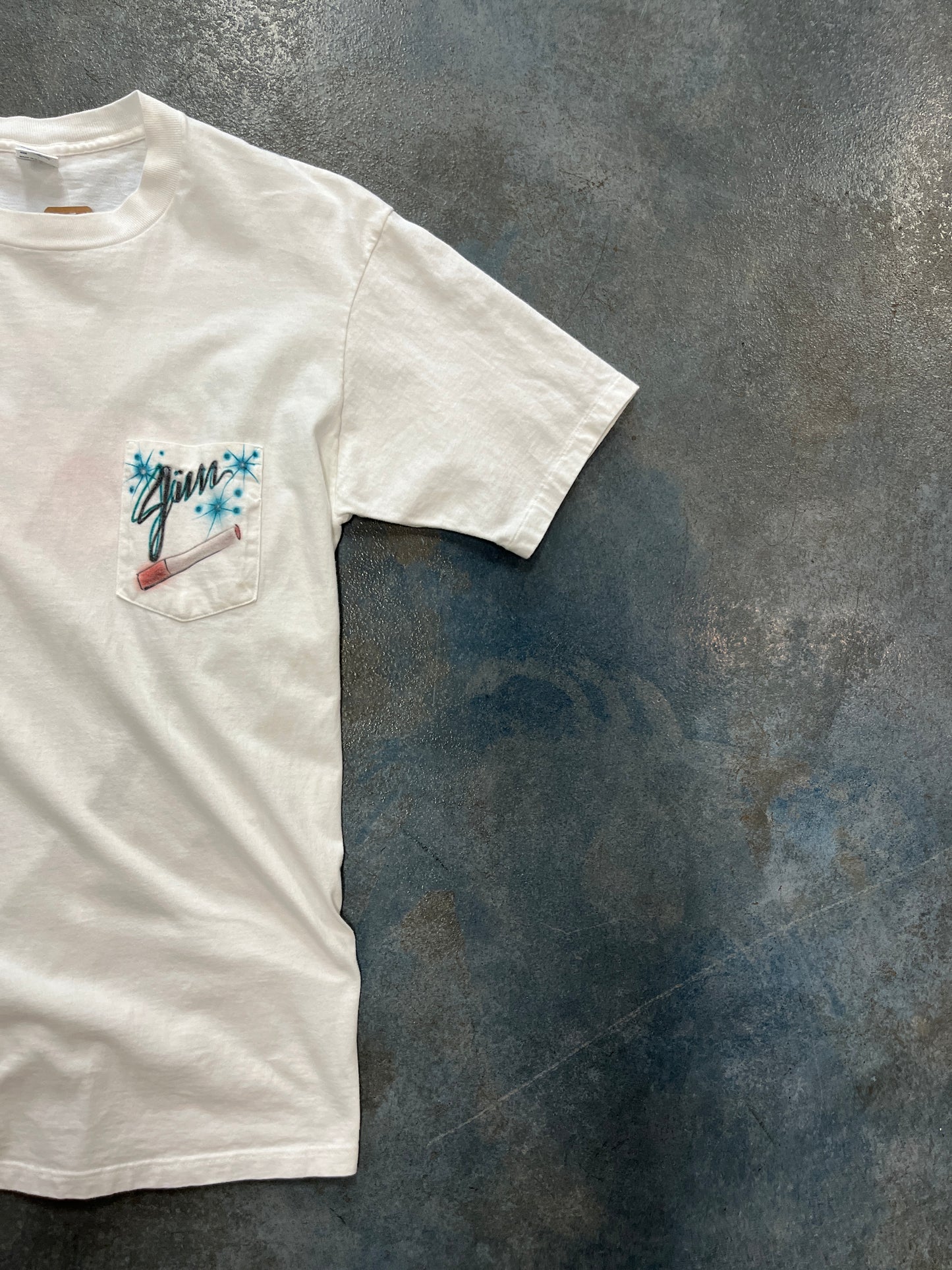 Vintage Jim Ciggarete On front pocket white T-Shirt OTF