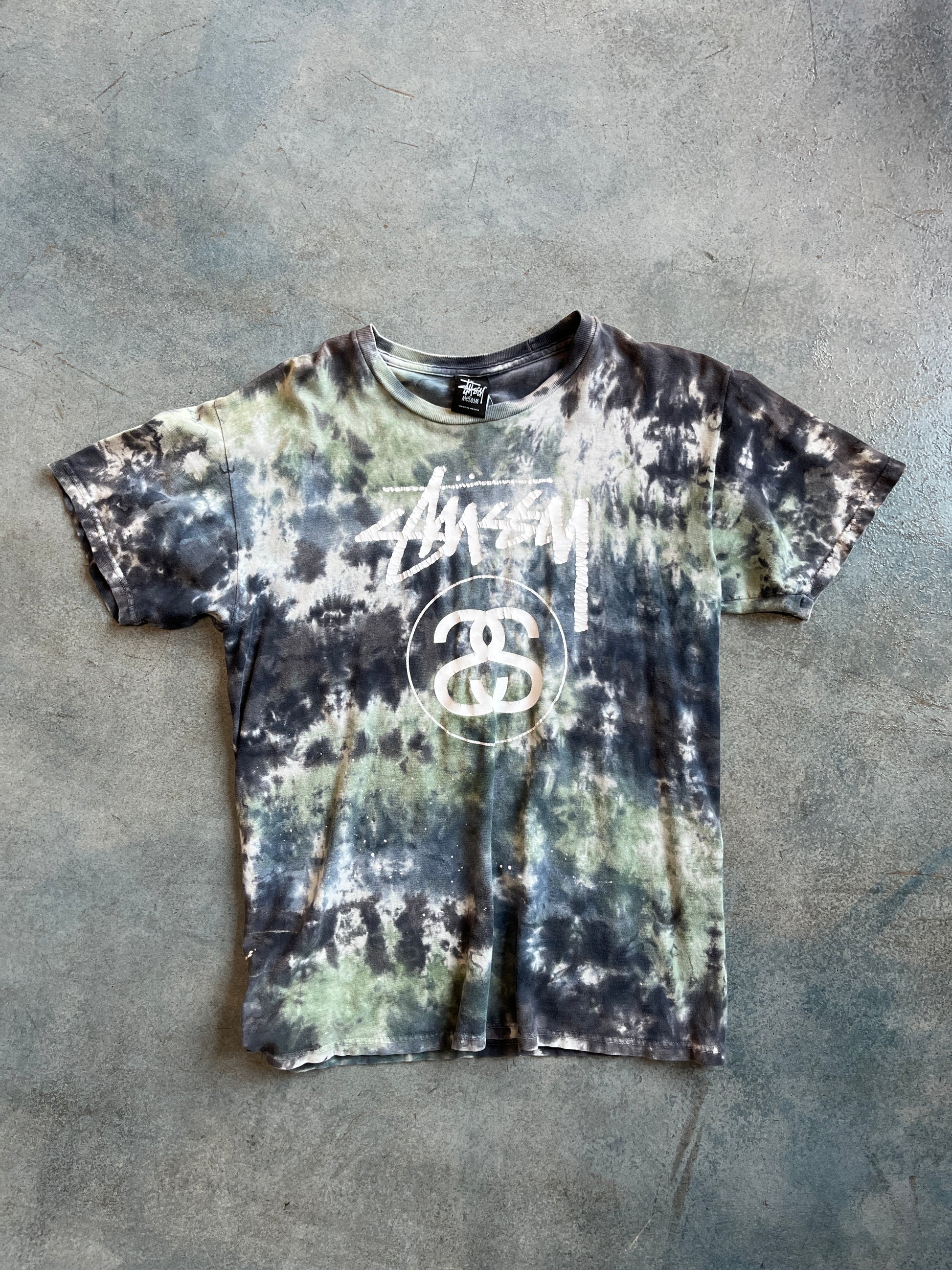 Vintage Stussy Tee Green and Blue Tie Dye OTF
