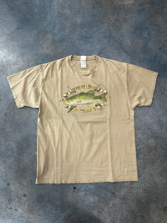 Vintage Even Jesus had a fish Story Brown Tee