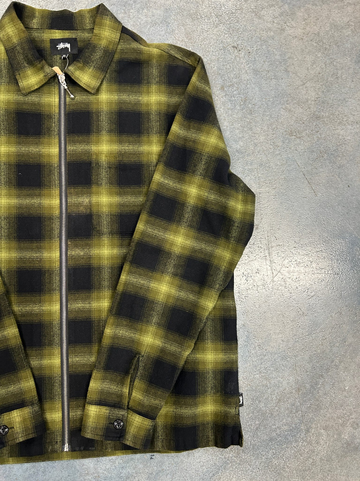 Stussy Green Checkered Zip Up Flannel