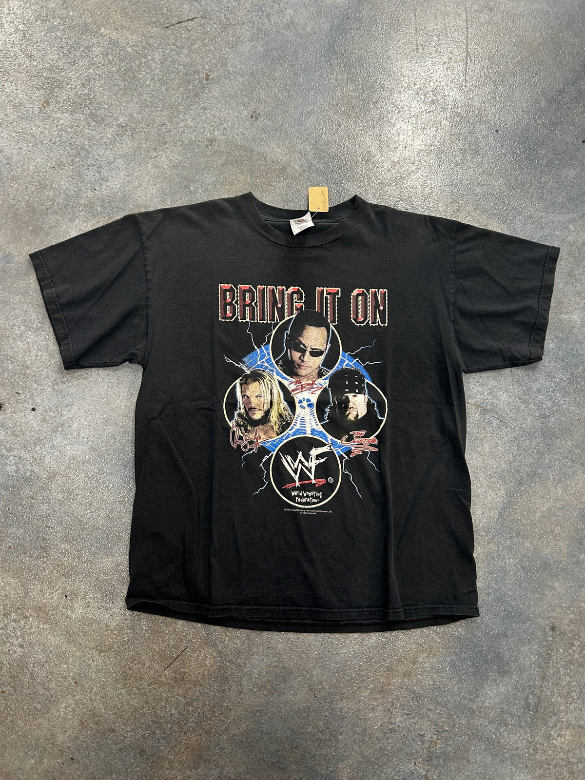 Vintage 2000 WWF "Bring It On" The Rock, Undertaker, Chris Jericho Black Tee B62