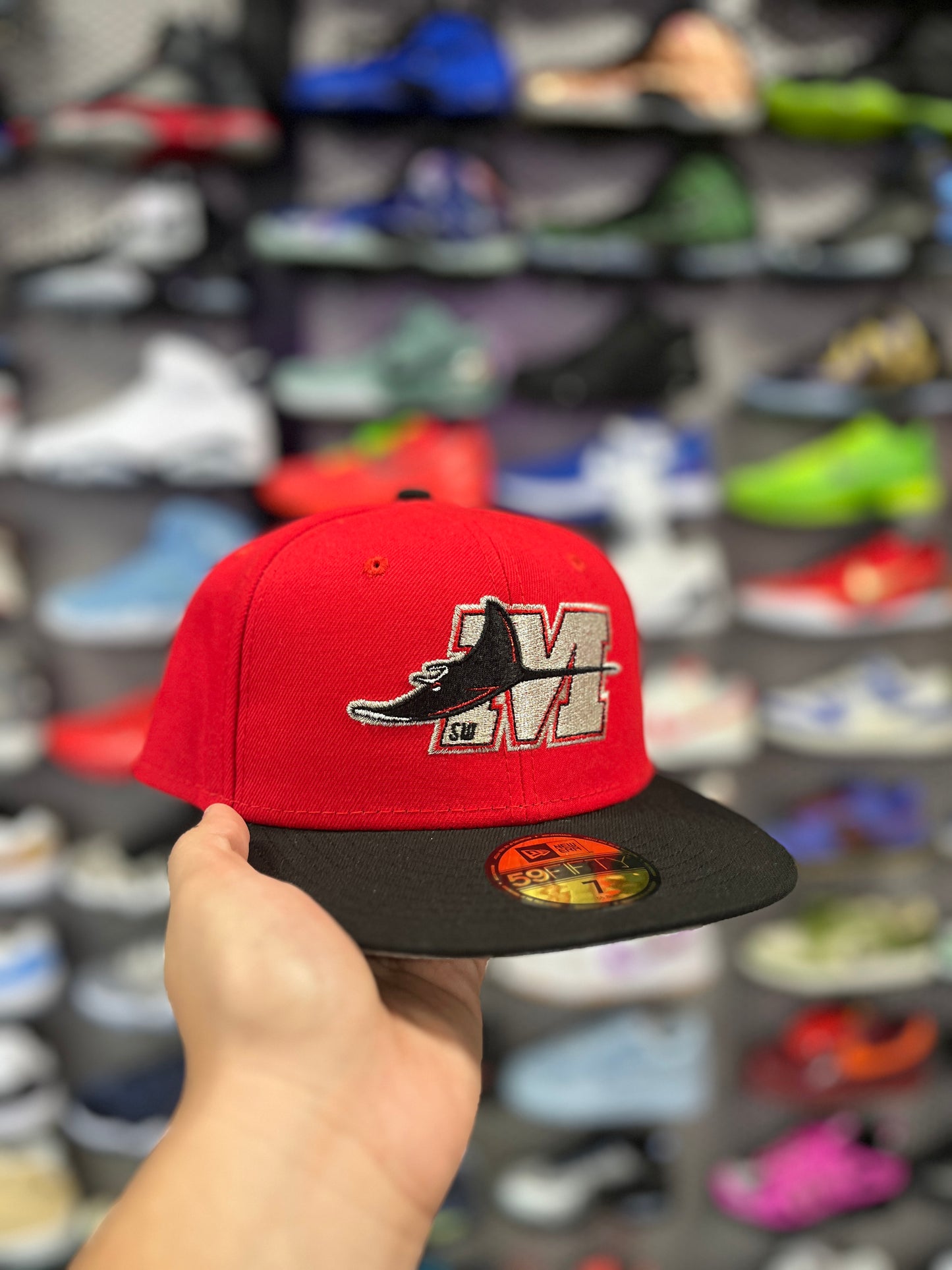 New Era 59Fifty Southwest Michigan Devil Rays Hat Cap Mens Fitted Red Hat (I)