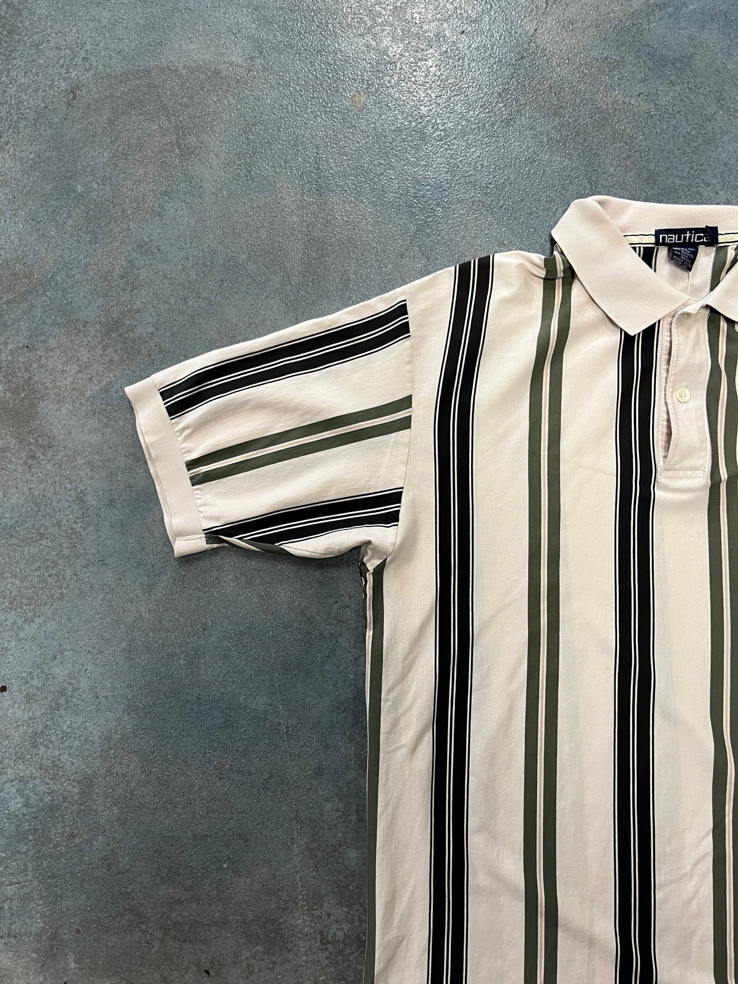 Nautica white black green striped button up shirt OTF