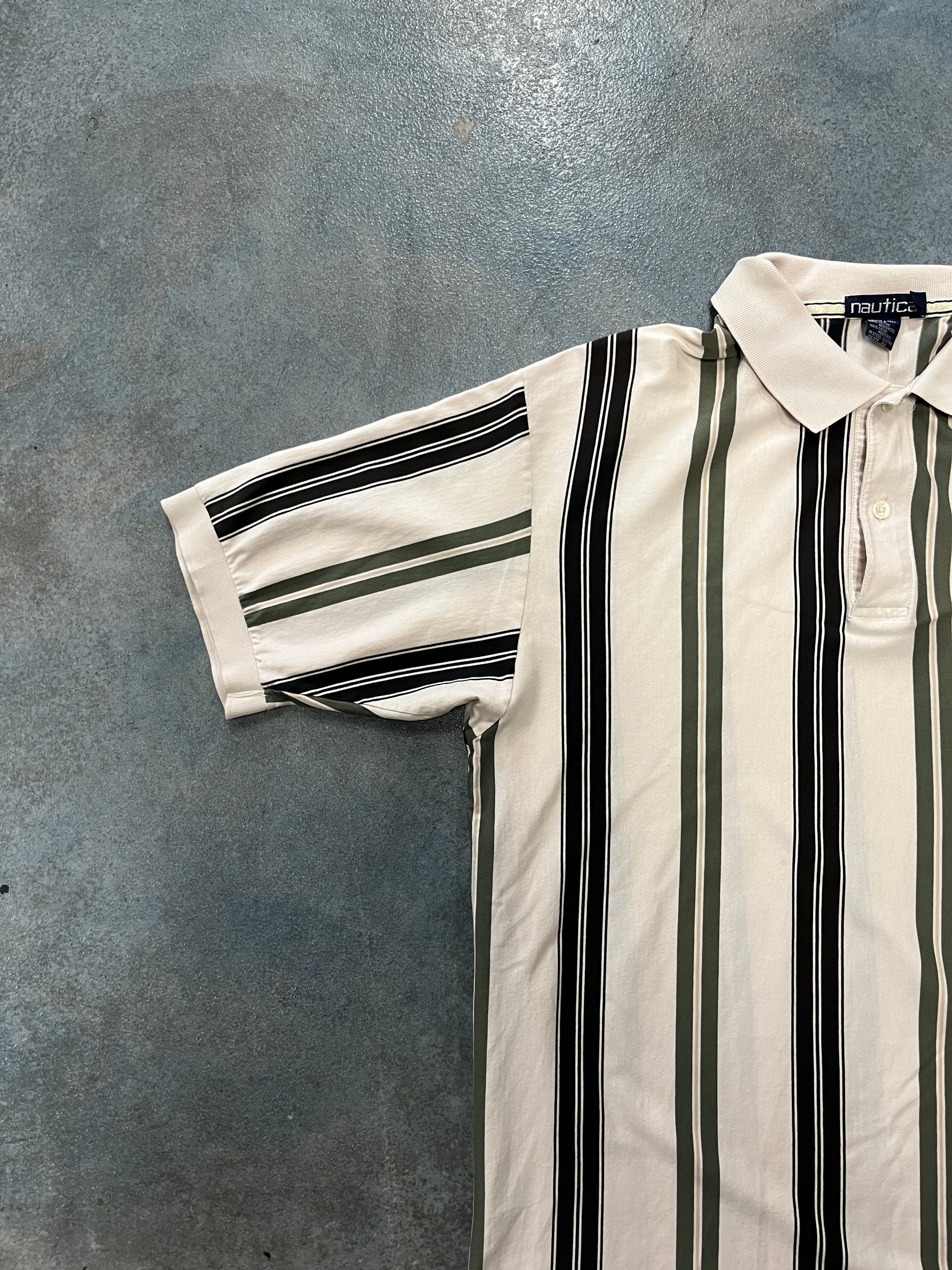 Nautica white black green striped button up shirt OTF