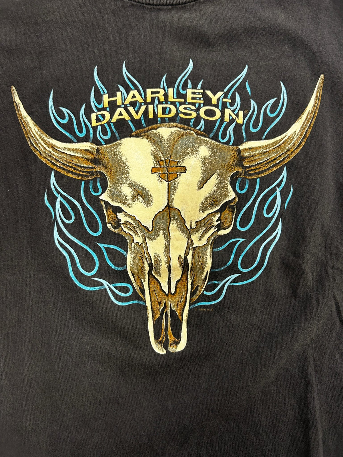Vintage 1996 Harley Davidson LongHorn Skull Black Tee
