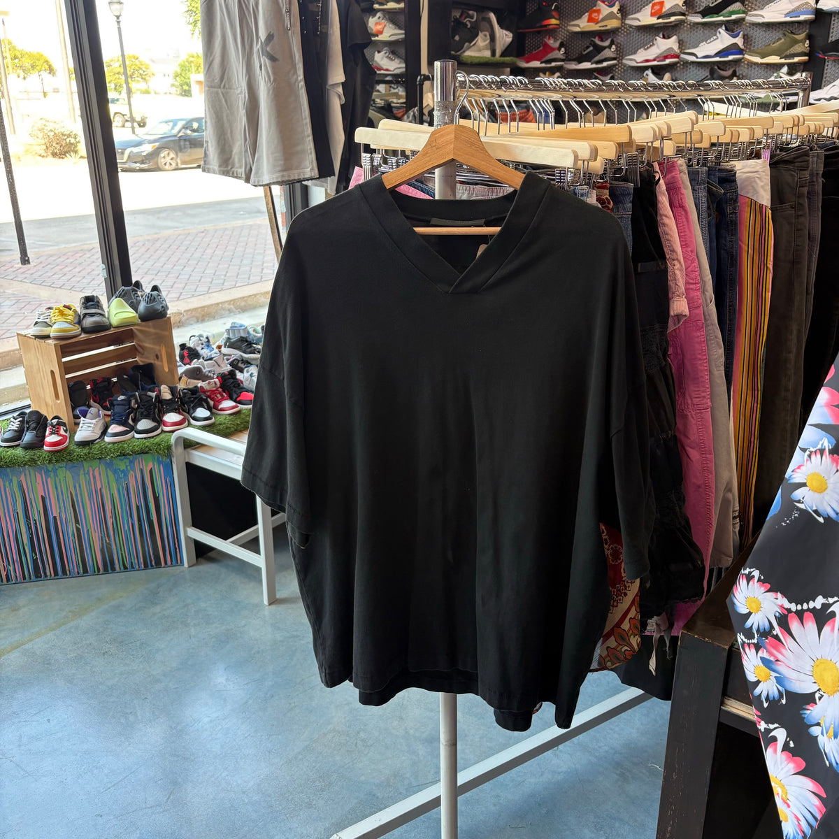 Black V-neck Essentials Tee