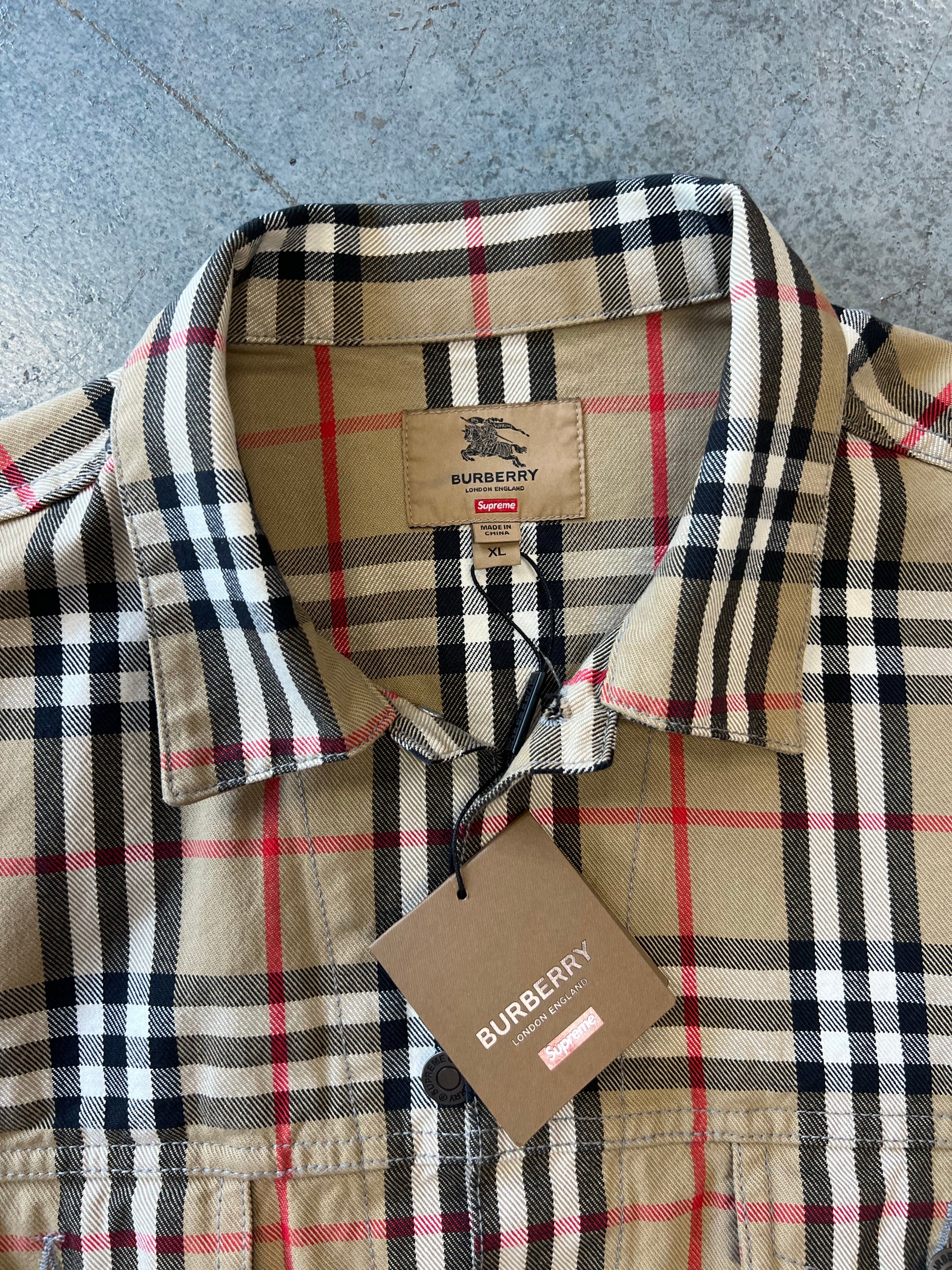 Supreme Burberry Denim Trucker Jacket Beige (YCC) B26 **TRIED ON ONLY**