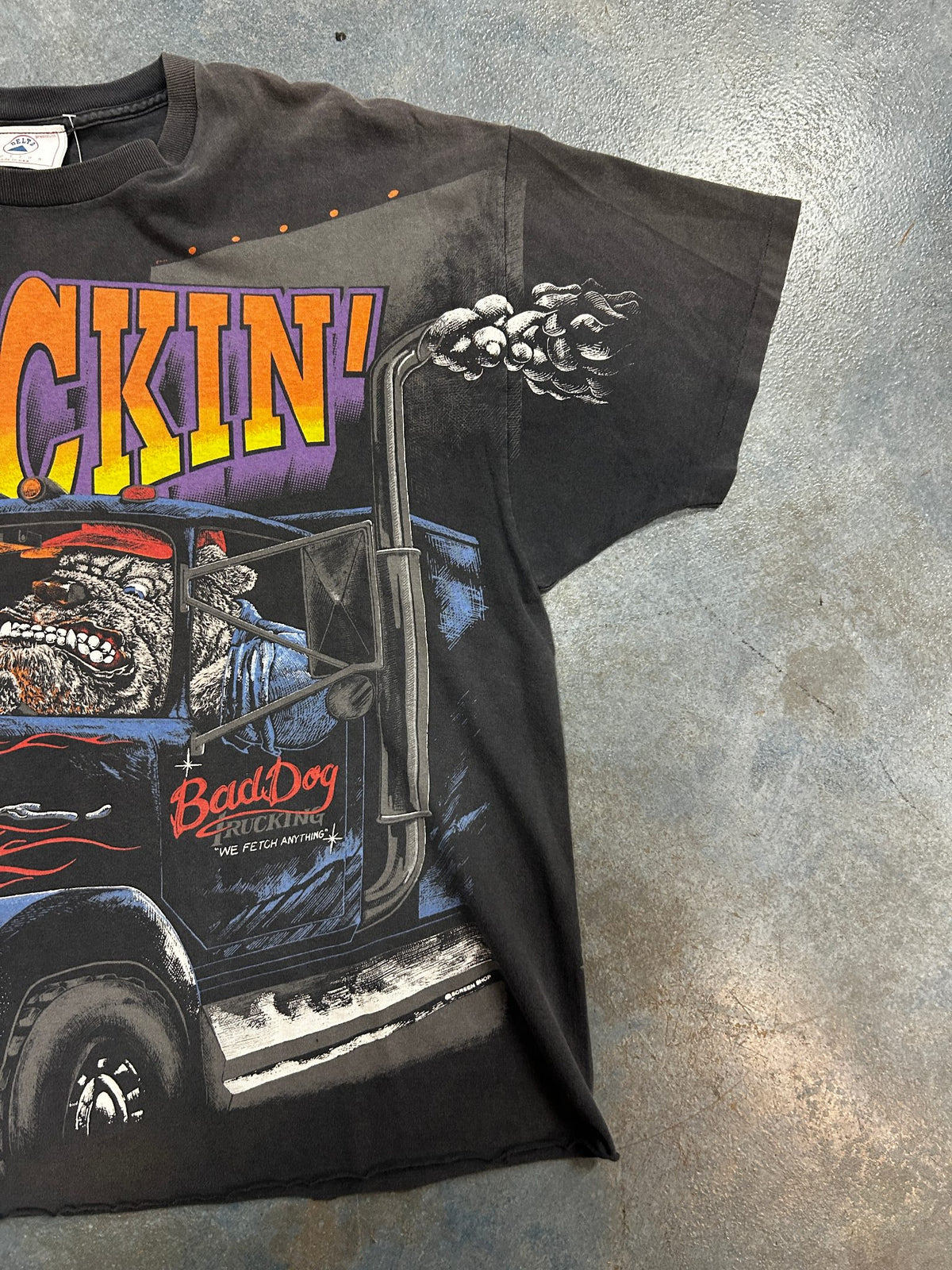 Vintage 1990s Bad Dog Trucking Big Print Black Tee