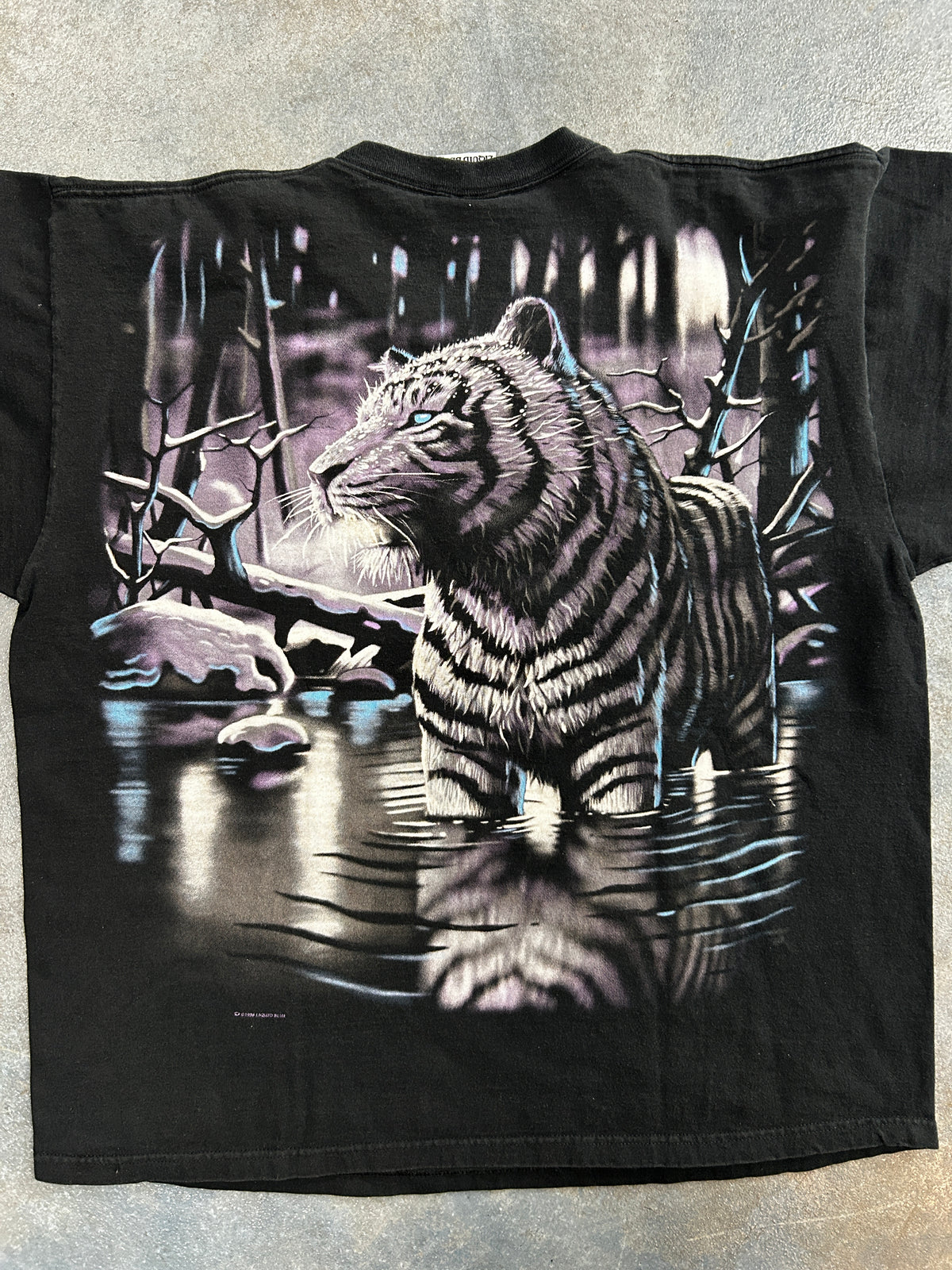 Vintage 1998 Liquid Blue White Tiger T Shirt Double Sided Graphic Men XL (SC) B66