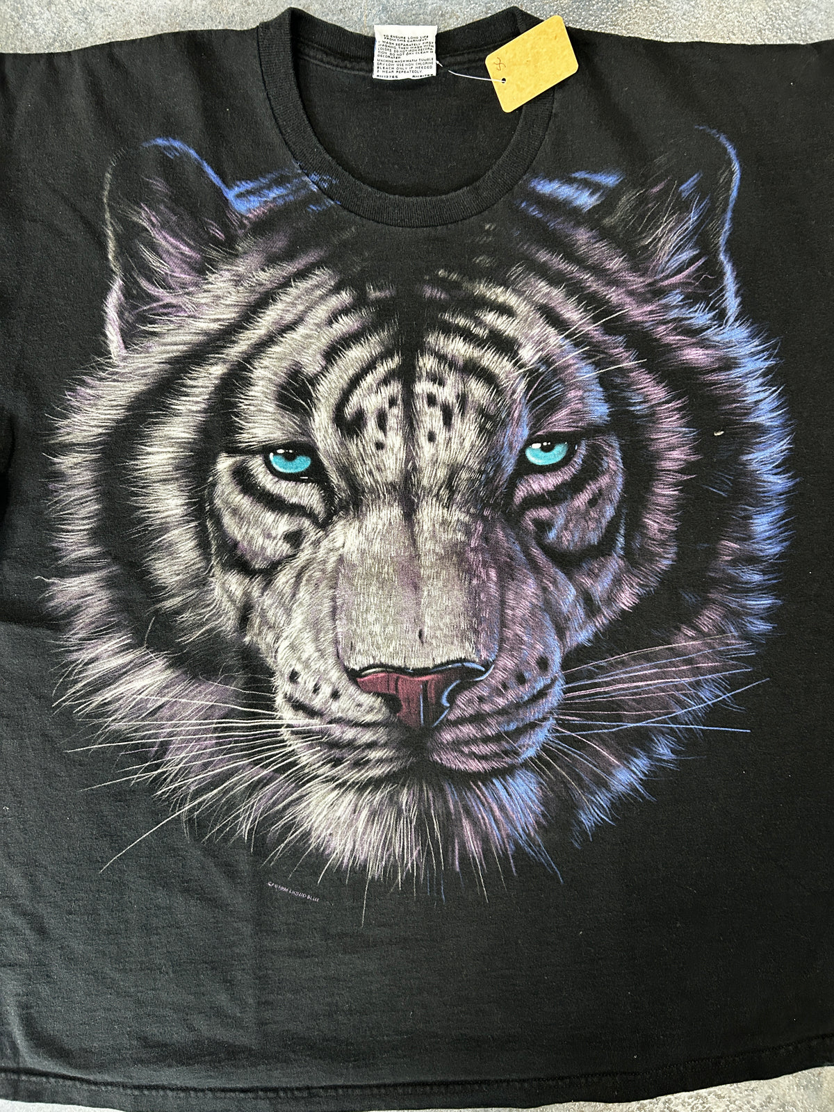 Vintage 1998 Liquid Blue White Tiger T Shirt Double Sided Graphic Men XL (SC) B66