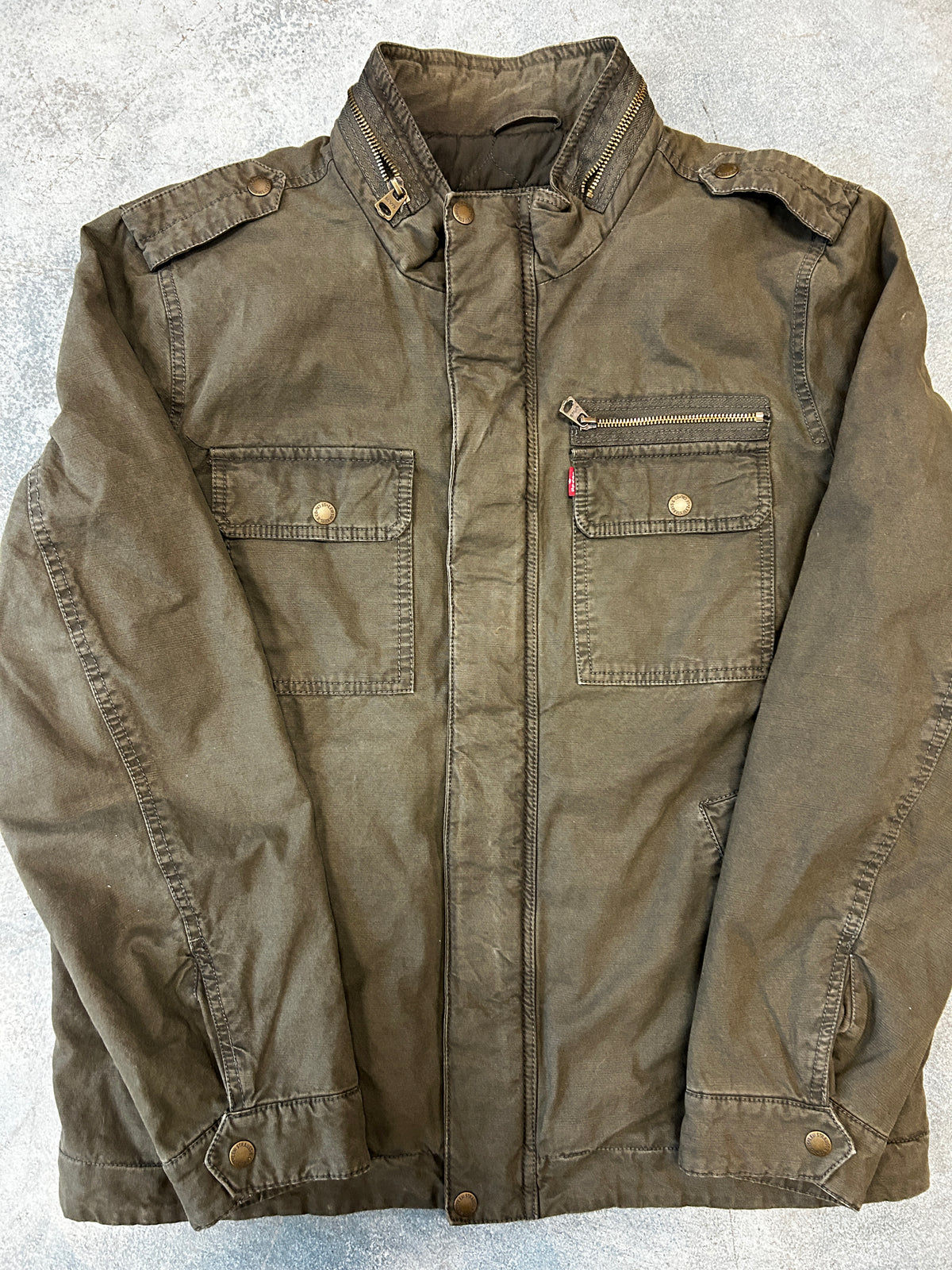 Vintage Lavi's Olive Washed Cotton Two Pocket Sherpa Lined Jacket