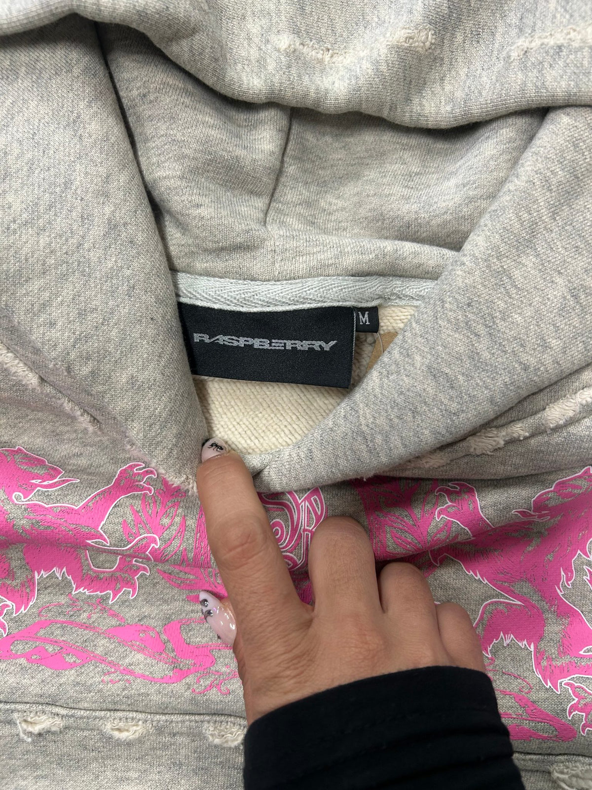 Rapberry Gray Hoodie Pink Lettering