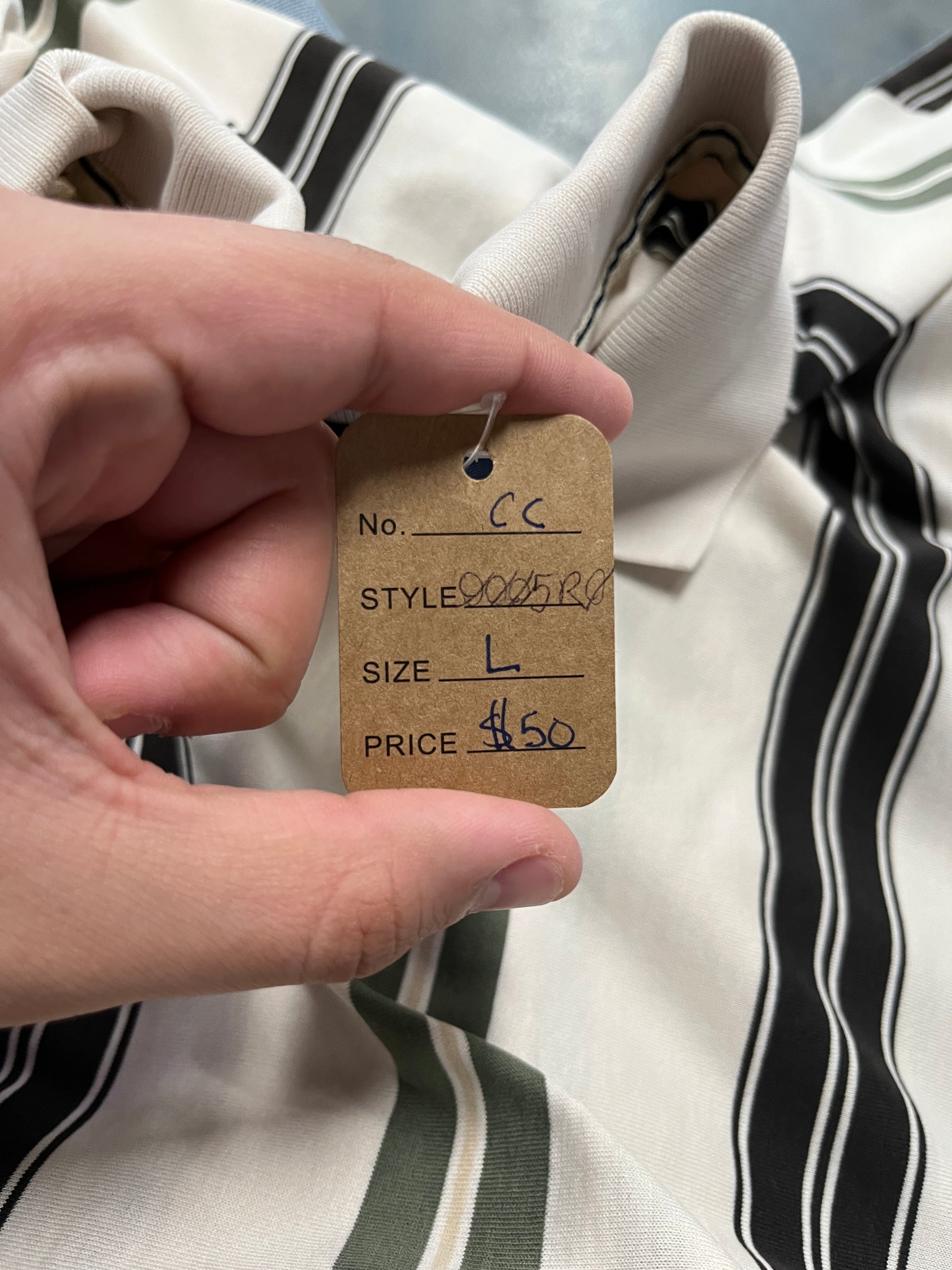 Nautica white black green striped button up shirt OTF