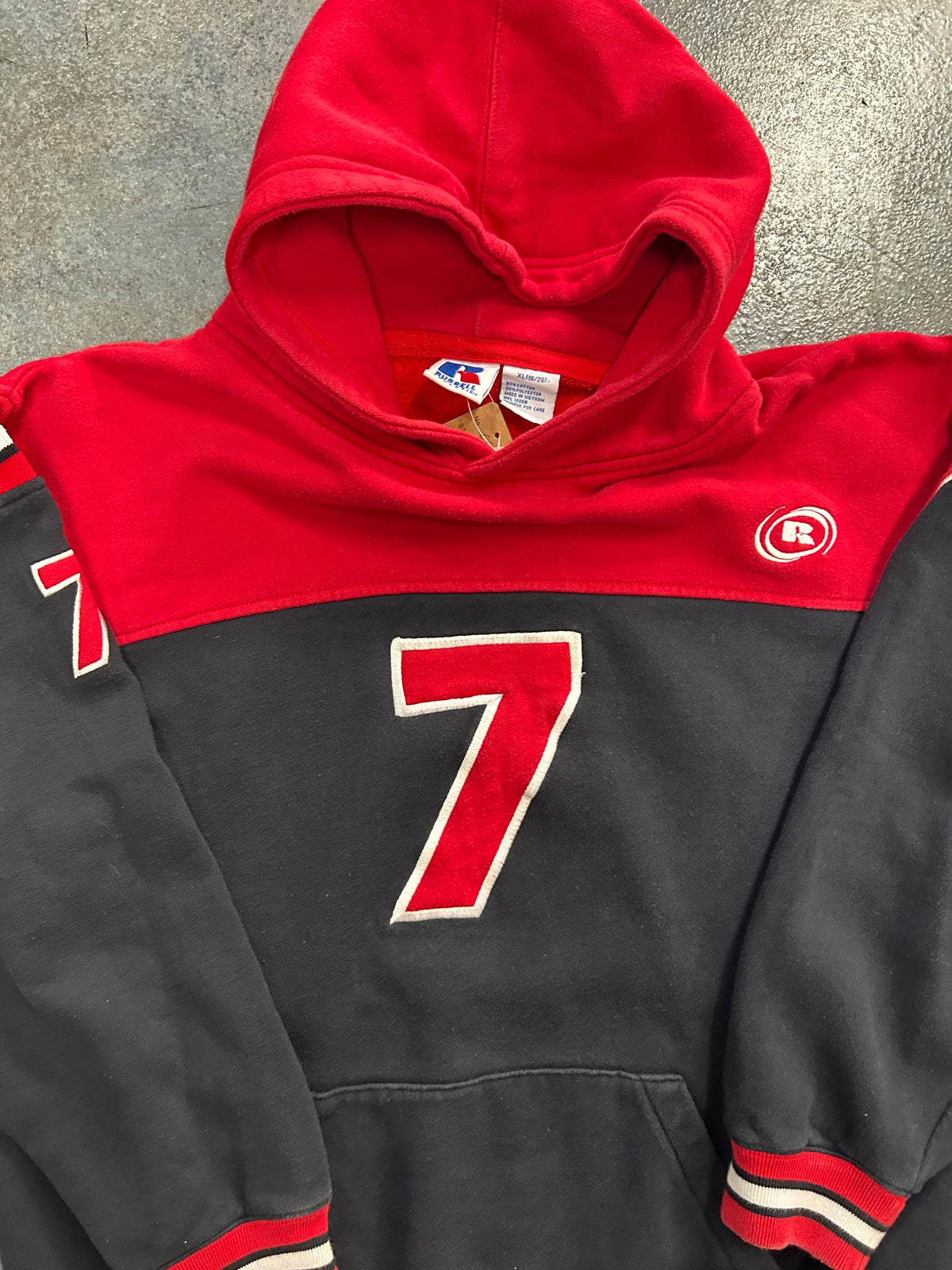 Vintage Russell Athletic Hoodie Sweatshirt Youth Xl 18/20 Red Black Number 7 Racing