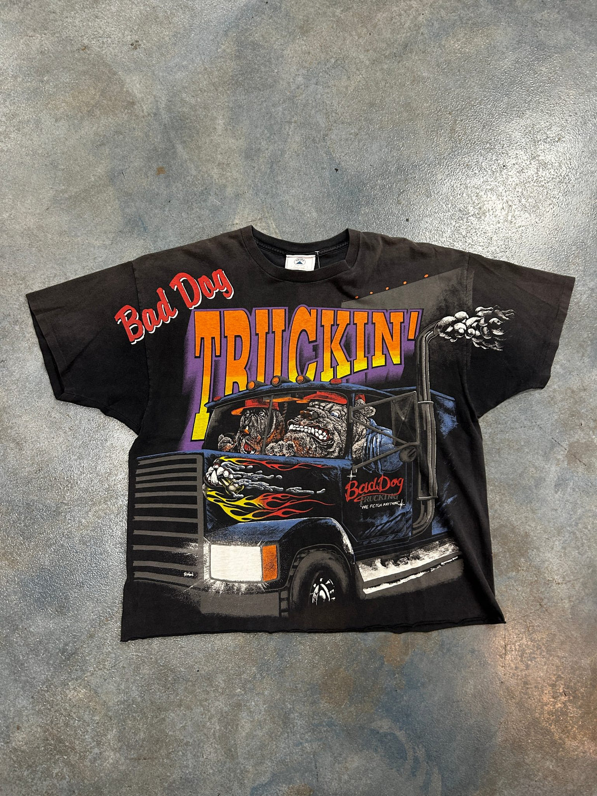 Vintage 1990s Bad Dog Trucking Big Print Black Tee