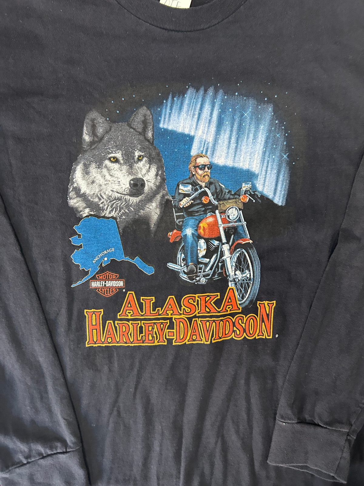 Vintage 20001 AlaskA Harley Davidson Black Long Sleeve Tee