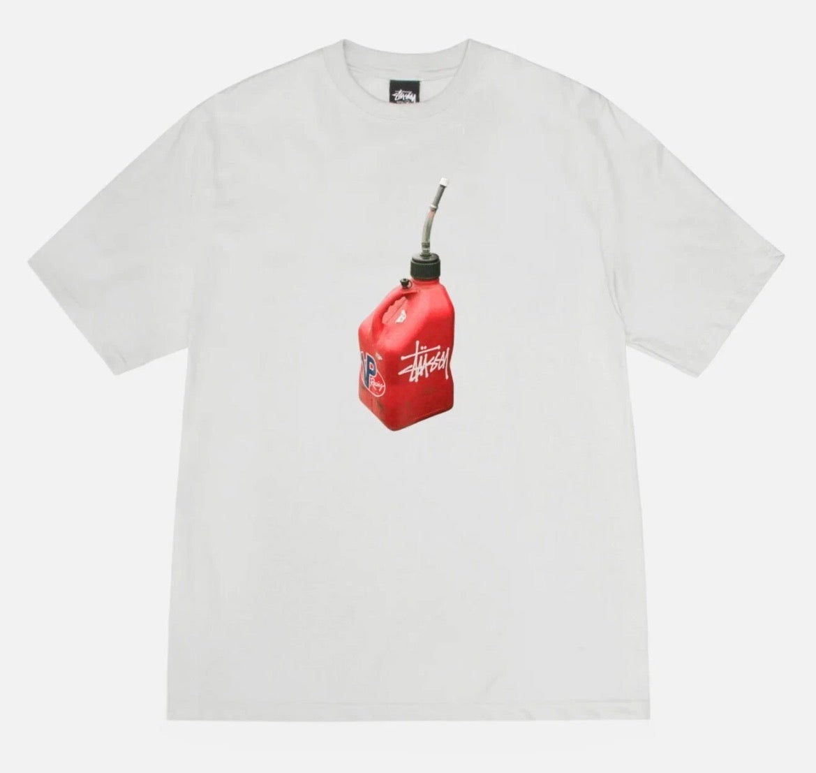 Stussy Fueled Tee T-Shirt Racing Gas Can Fog Light Gray L Large -