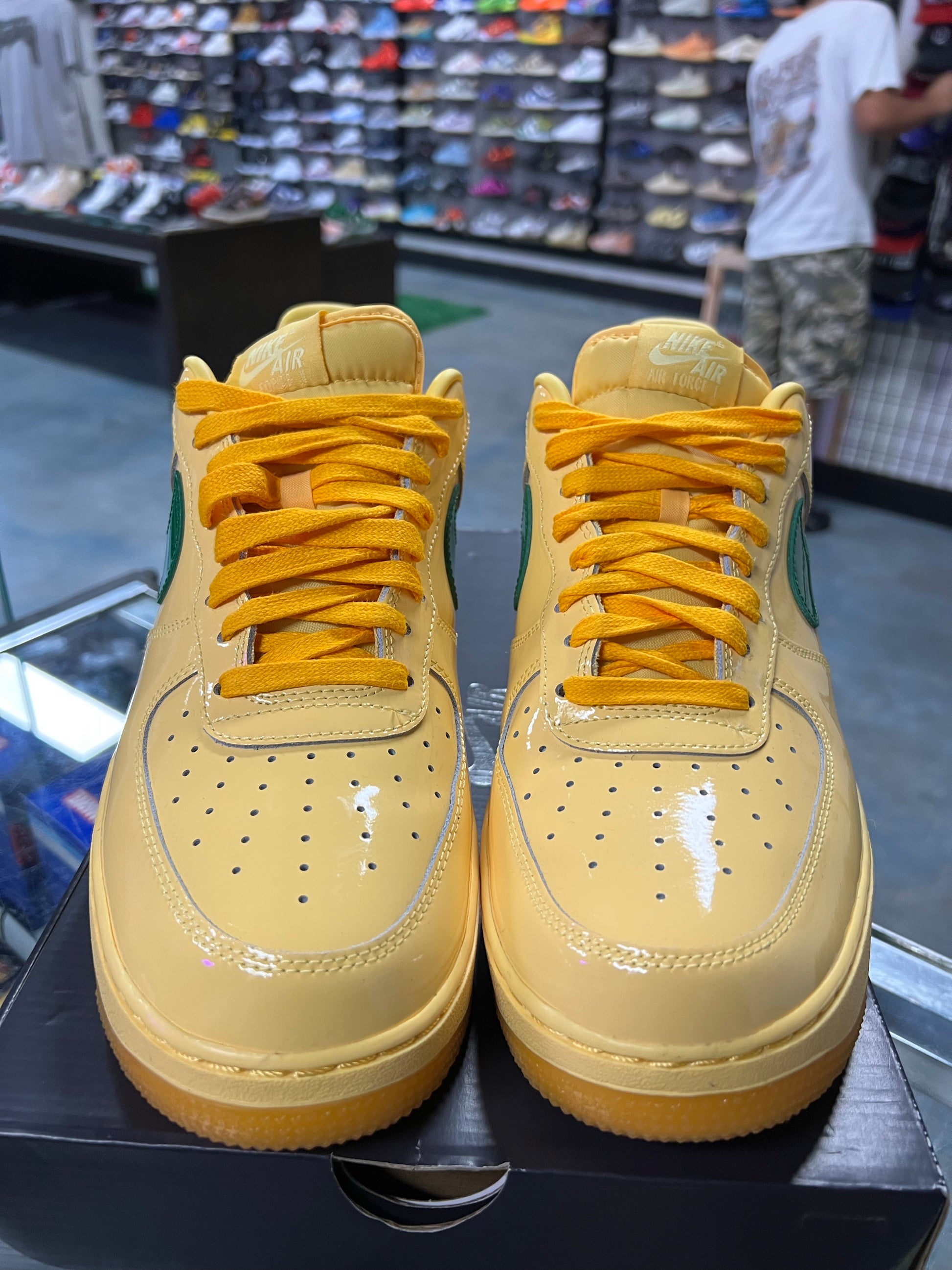 Nike Air Force 1 Low Patent Leather Topaz Gold Pine Green