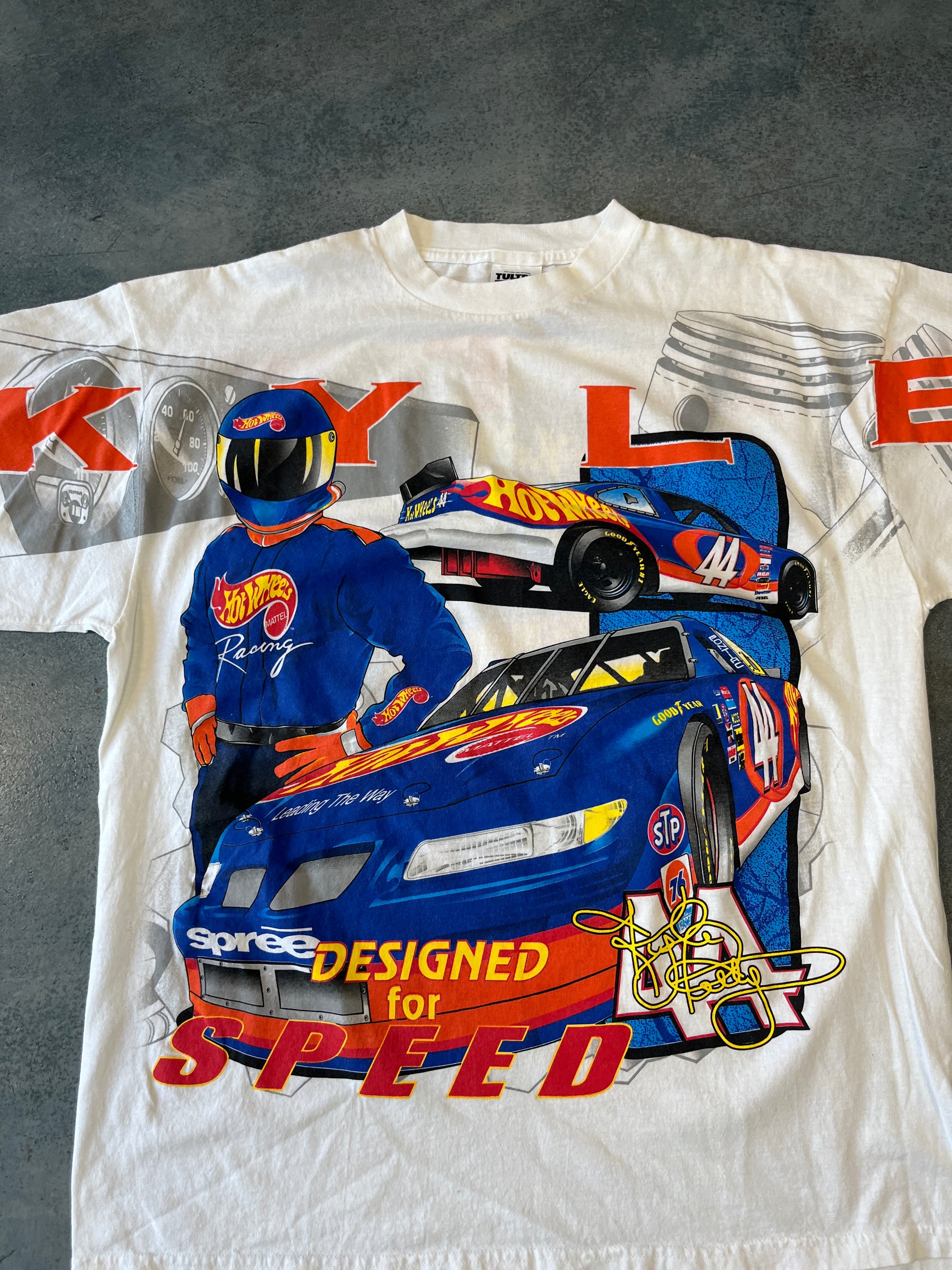 VTG 90's Hot Wheels Nascar White Tee OTF