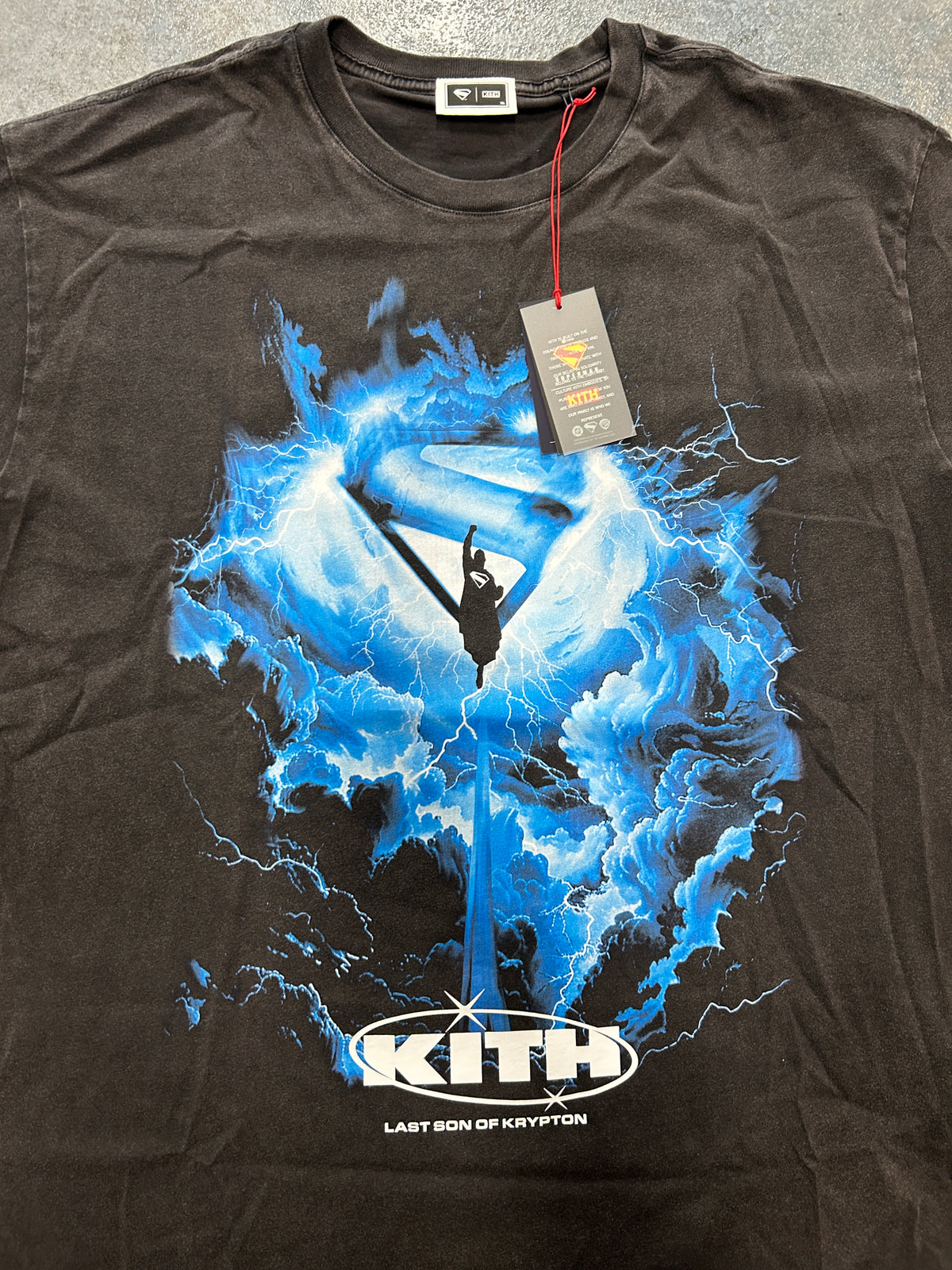 Kith x Superman 2025 Movie Lightning Vintage Black Tee