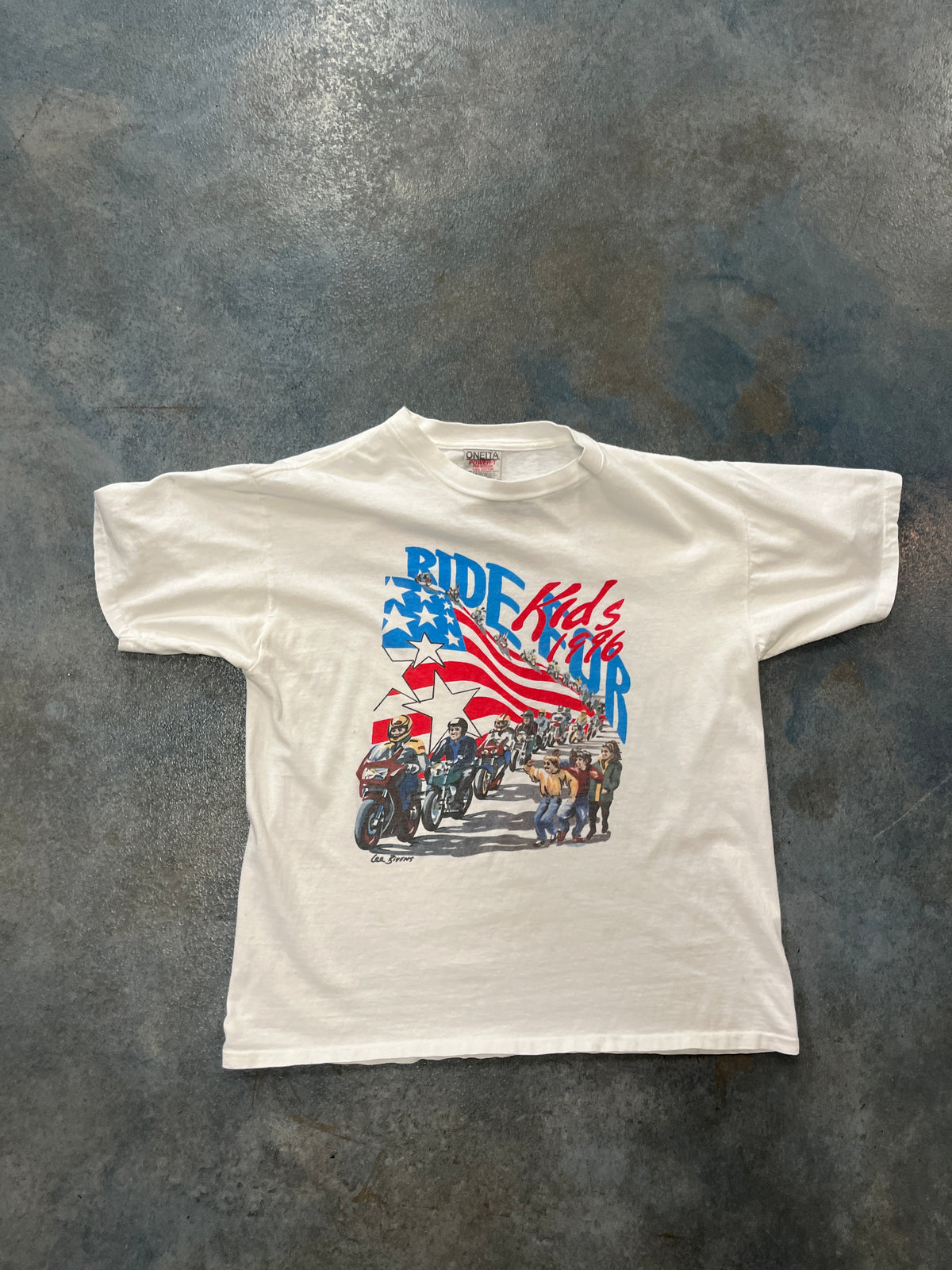 Vintage 1996 ‘Ride For Kids’ White Graphic White Tee