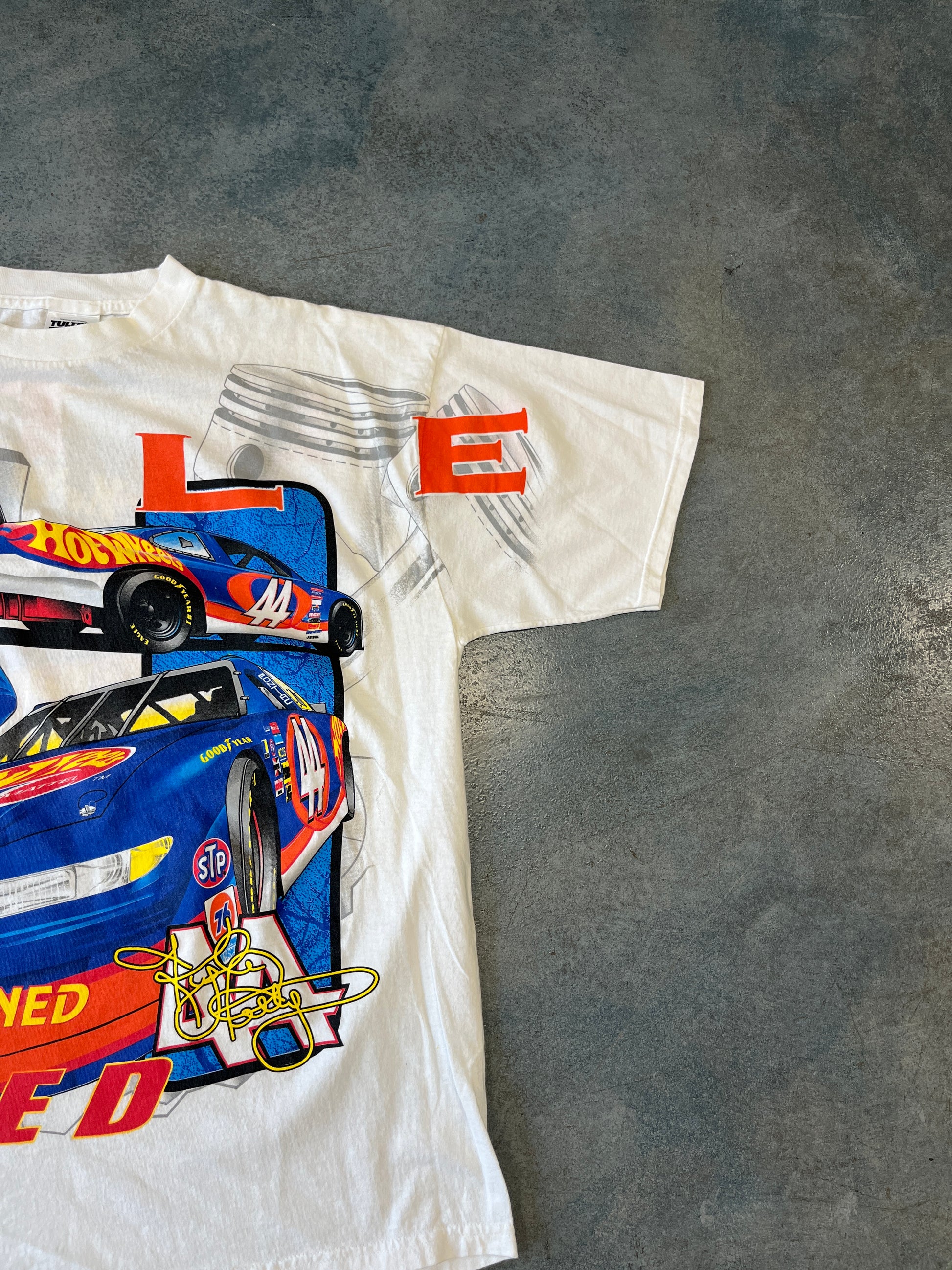 VTG 90's Hot Wheels Nascar White Tee OTF