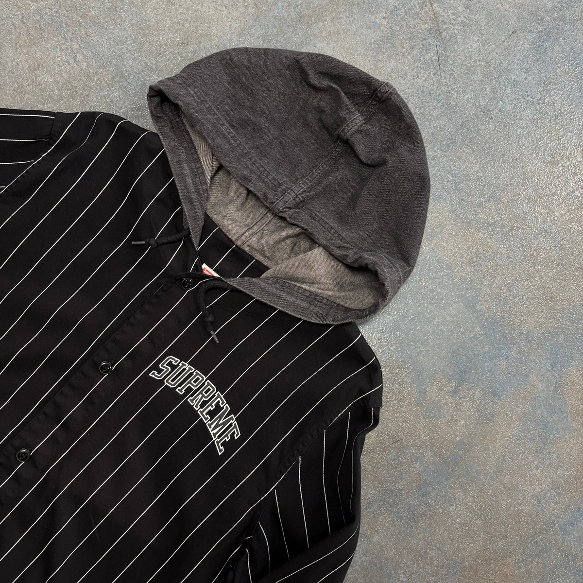Supreme Baseball Shirt Pinstripe Jersey Hoodie Black White