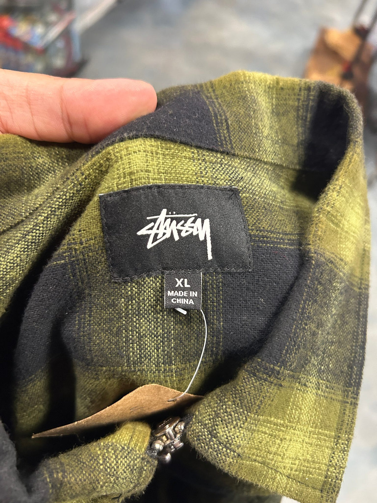 Stussy Green Checkered Zip Up Flannel