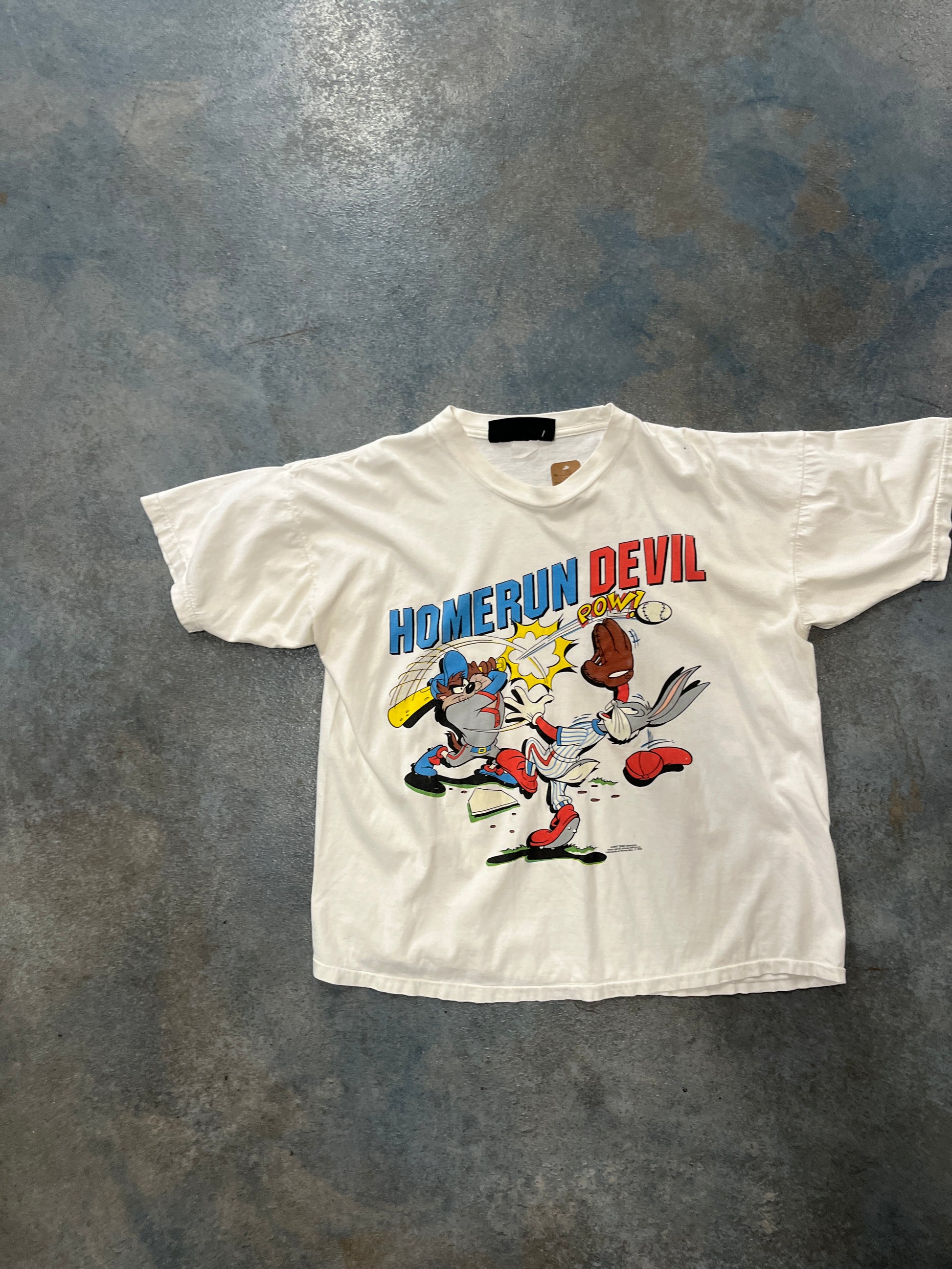 Vintage Looney Tunes Warner Bros Homerun Devil White T-Shirt OTF