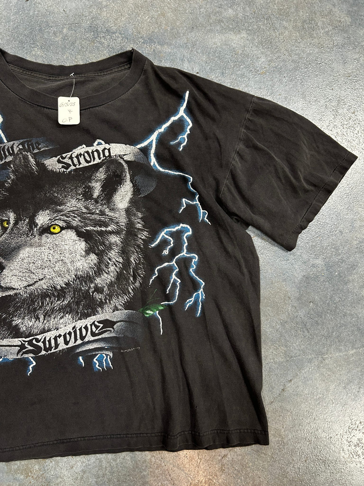 Vintage American Thunder Only the strong Wolf Black Tee