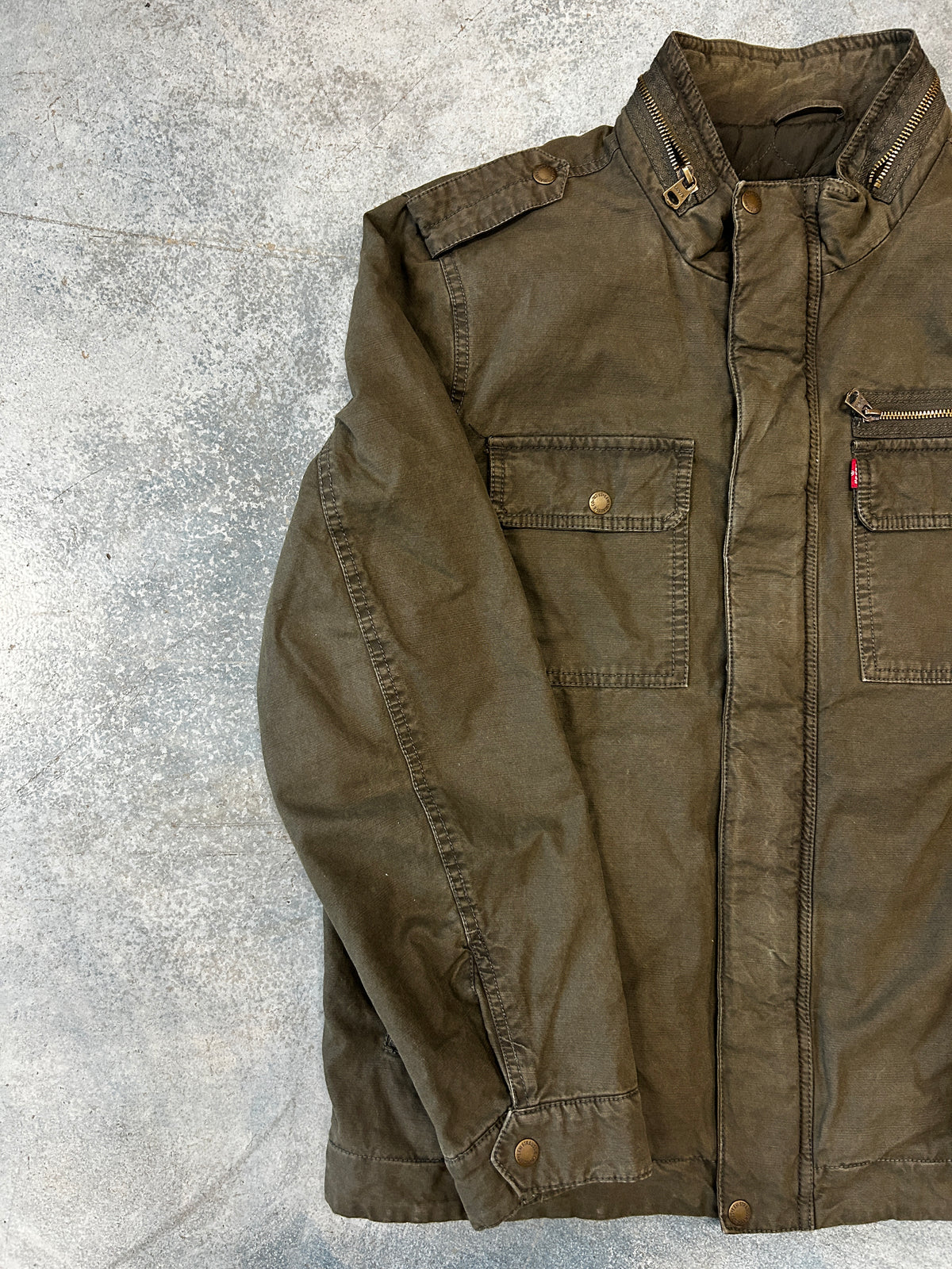 Vintage Lavi's Olive Washed Cotton Two Pocket Sherpa Lined Jacket