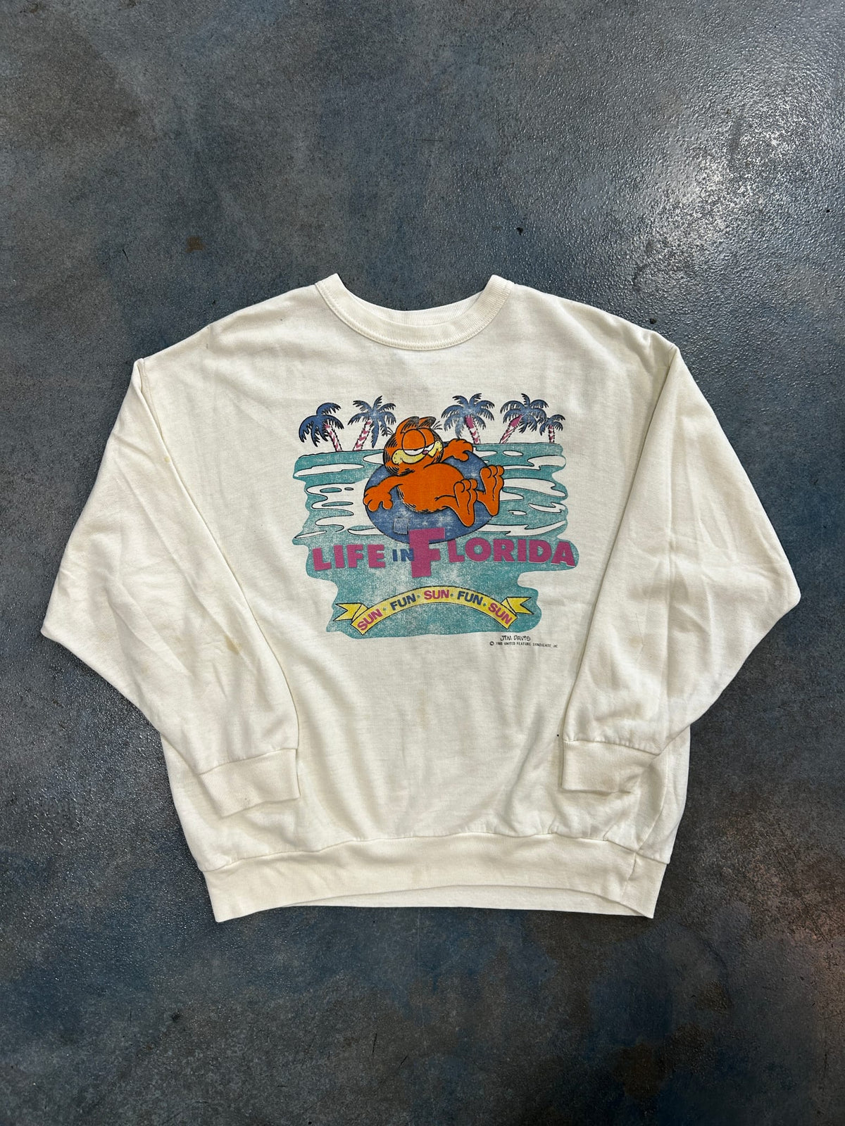 Vintage 80s Garfield "Life In Florida" White Crewneck