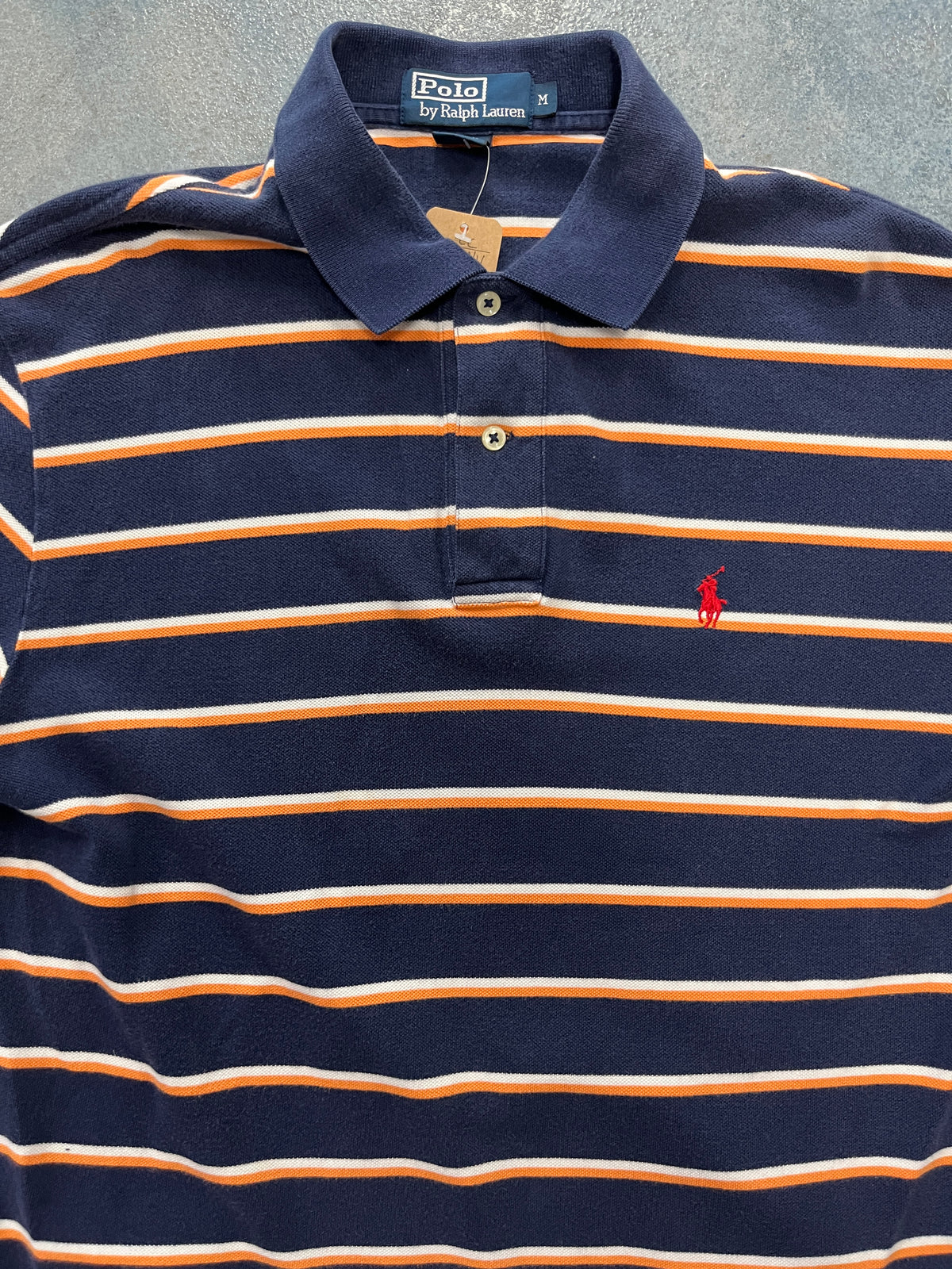 Polo Ralph Lauren Navy Blue Orange Stripes Red Symbol B38
