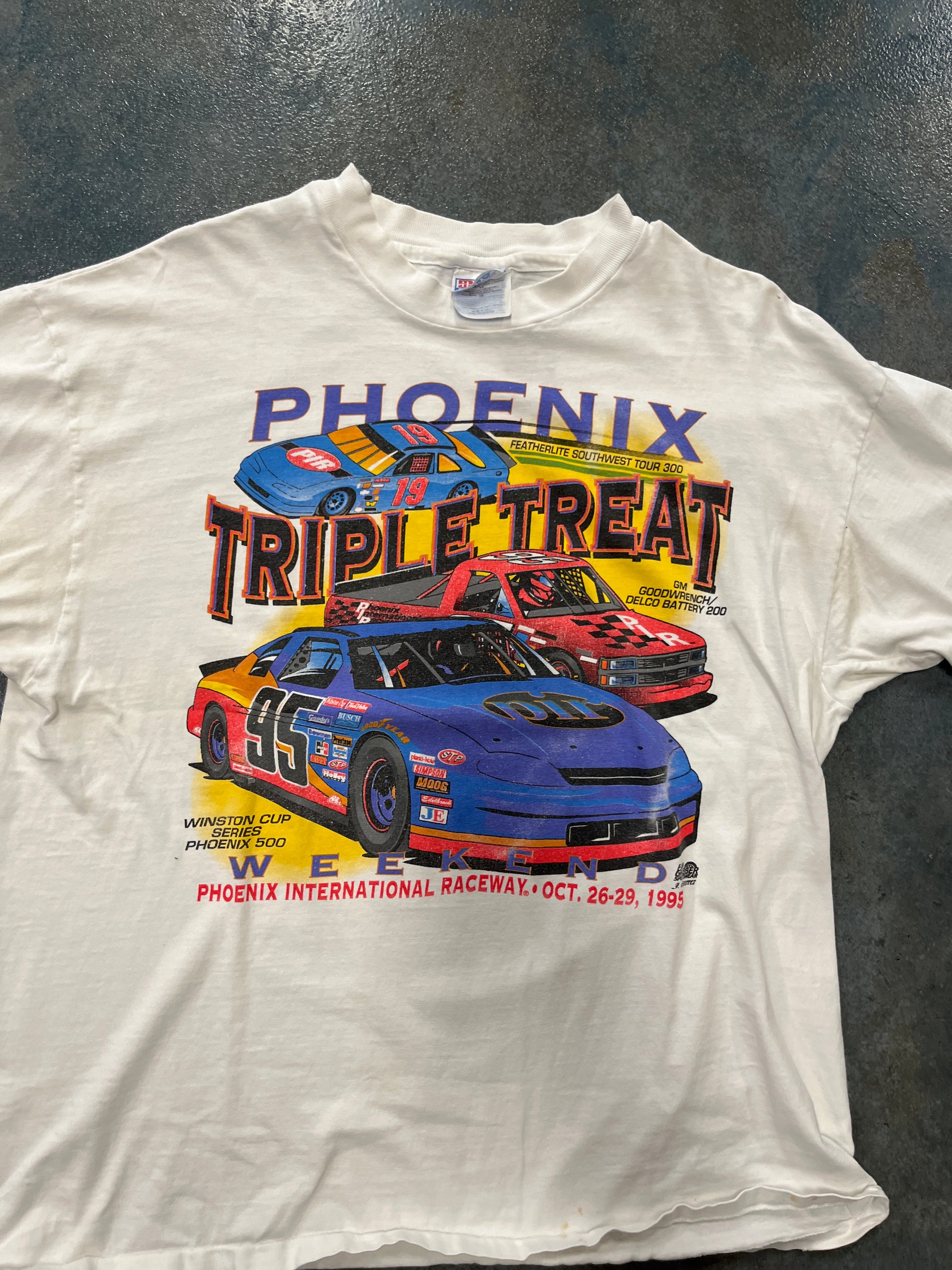 Vintage Hanes 1995 NASCAR “Phoenix Triple Treat Weekend” White Beefy T-Shirt (RC) B1