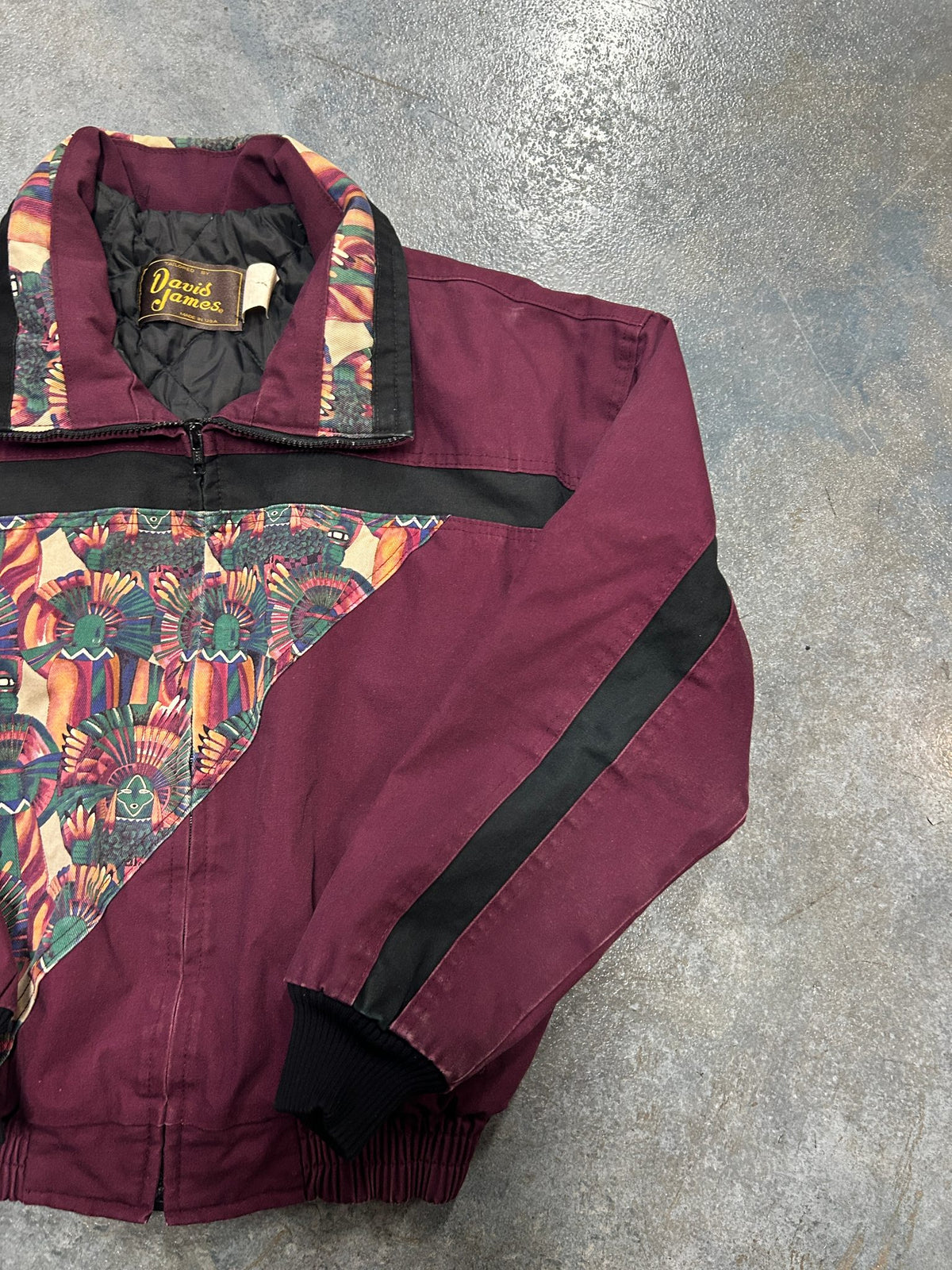 Vintage David James Maroon/Black Southwestern Aztec-Print Jacket