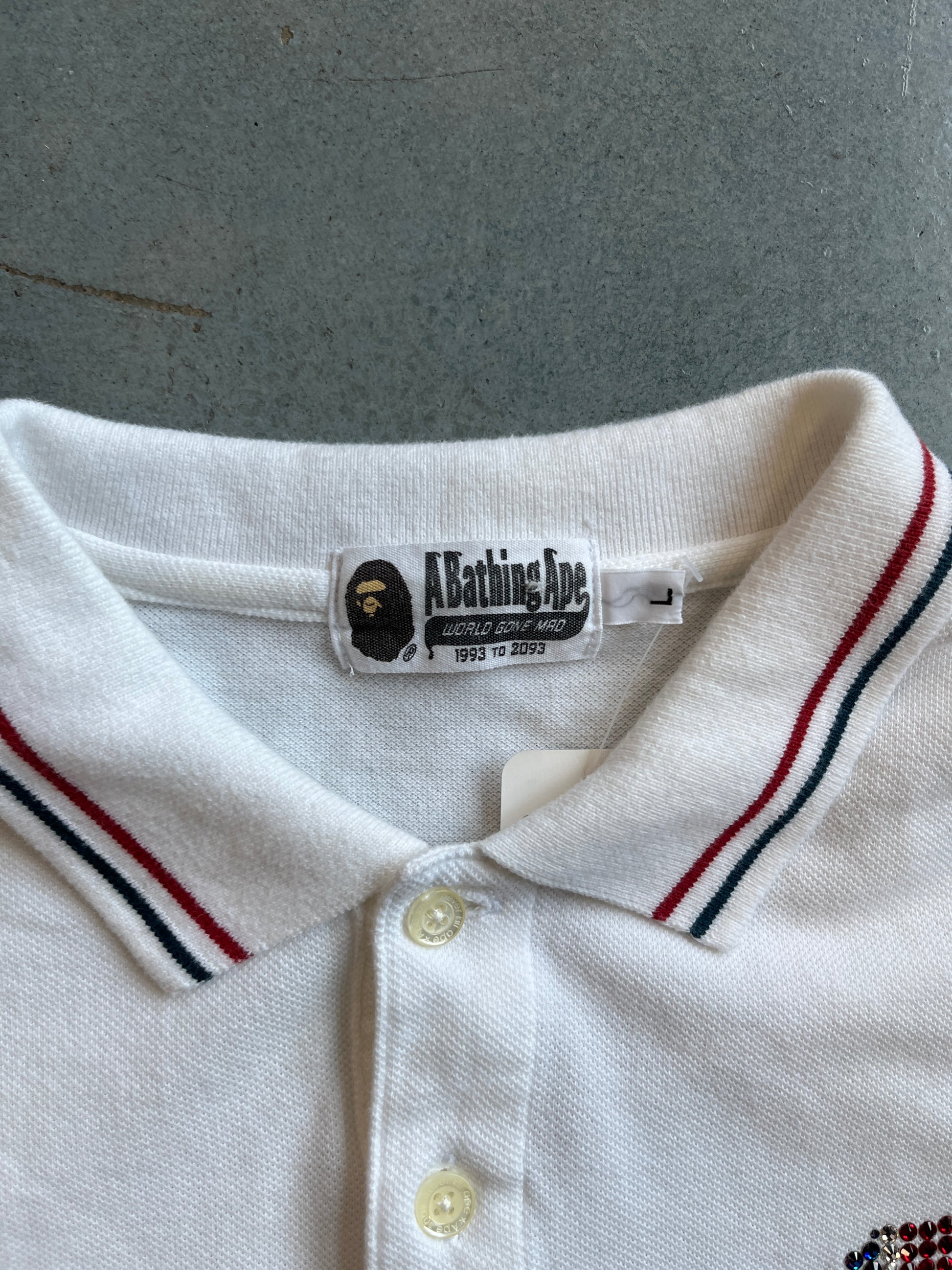 white A Bathing Ape tee with rhinestones B42