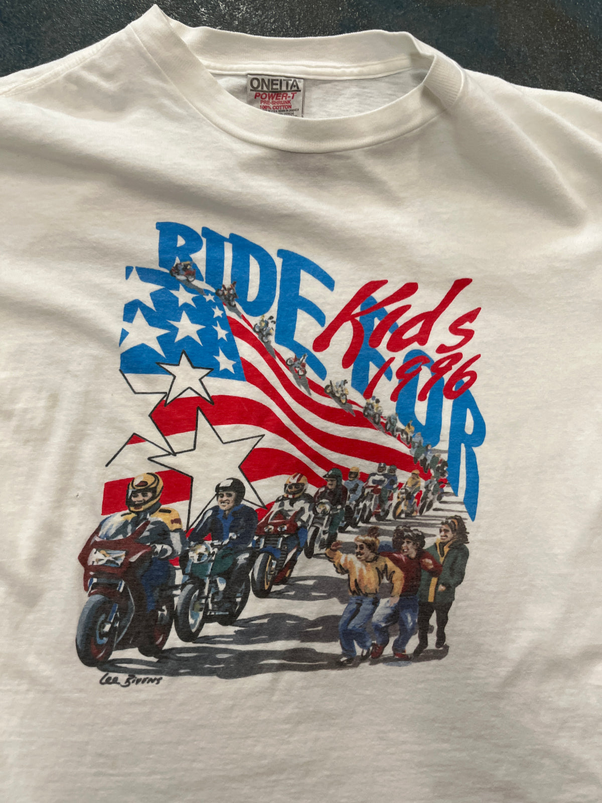Vintage 1996 ‘Ride For Kids’ White Graphic White Tee