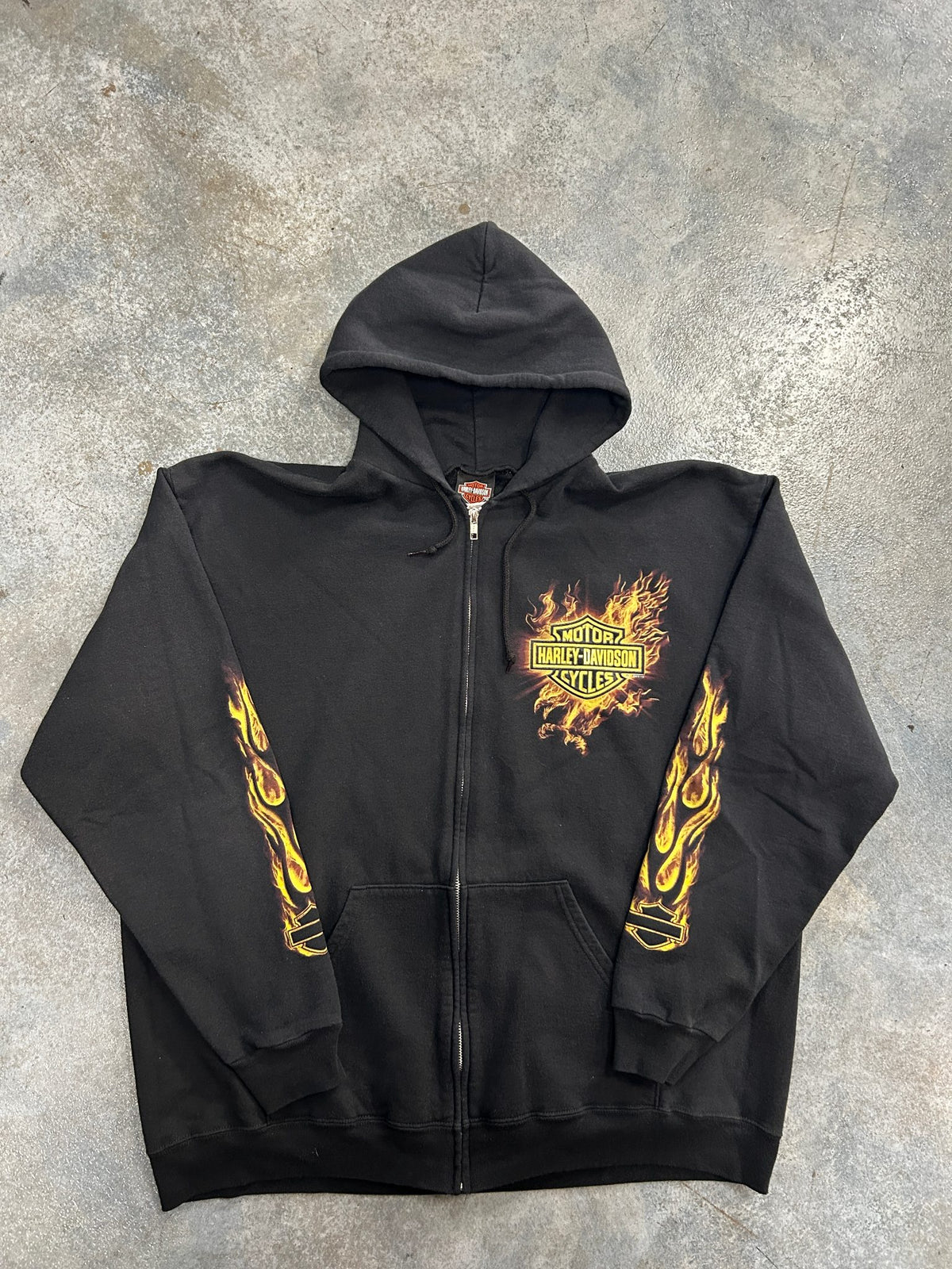 Vintage Harley Davidson Flames Black Zip Up