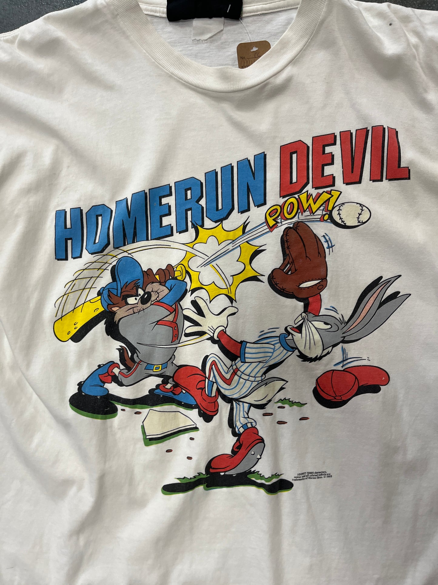 Vintage Looney Tunes Warner Bros Homerun Devil White T-Shirt OTF