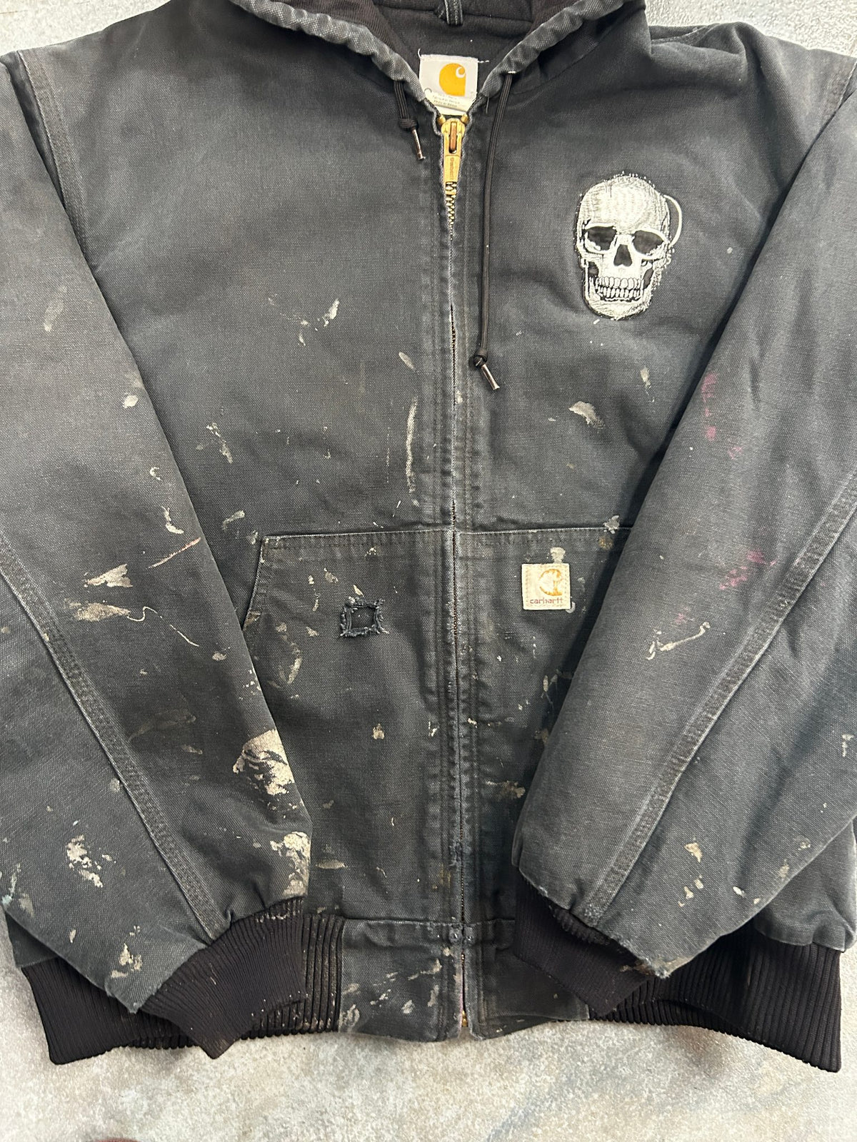 Vintage Carhartt Black Jacket Skull Patch Made In Mexico