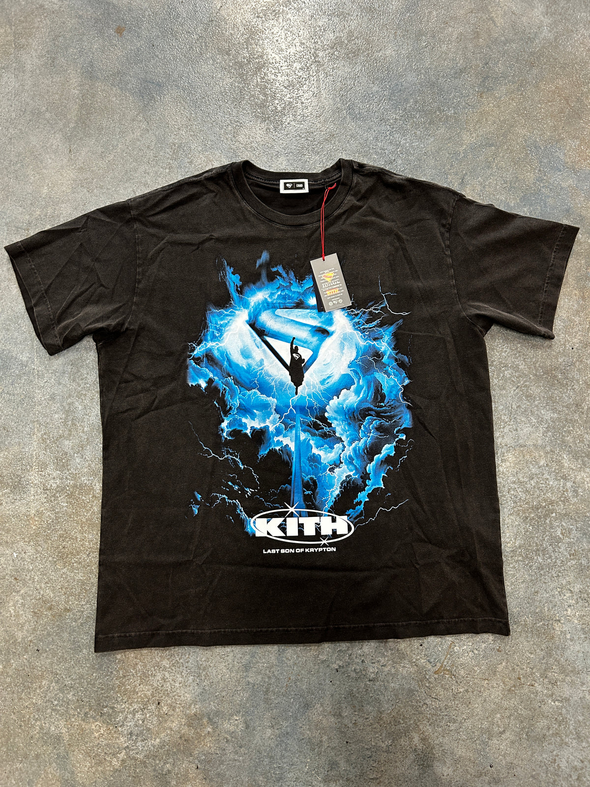 Kith x Superman 2025 Movie Lightning Vintage Black Tee