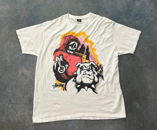 white Stossy tee with bulldog B42