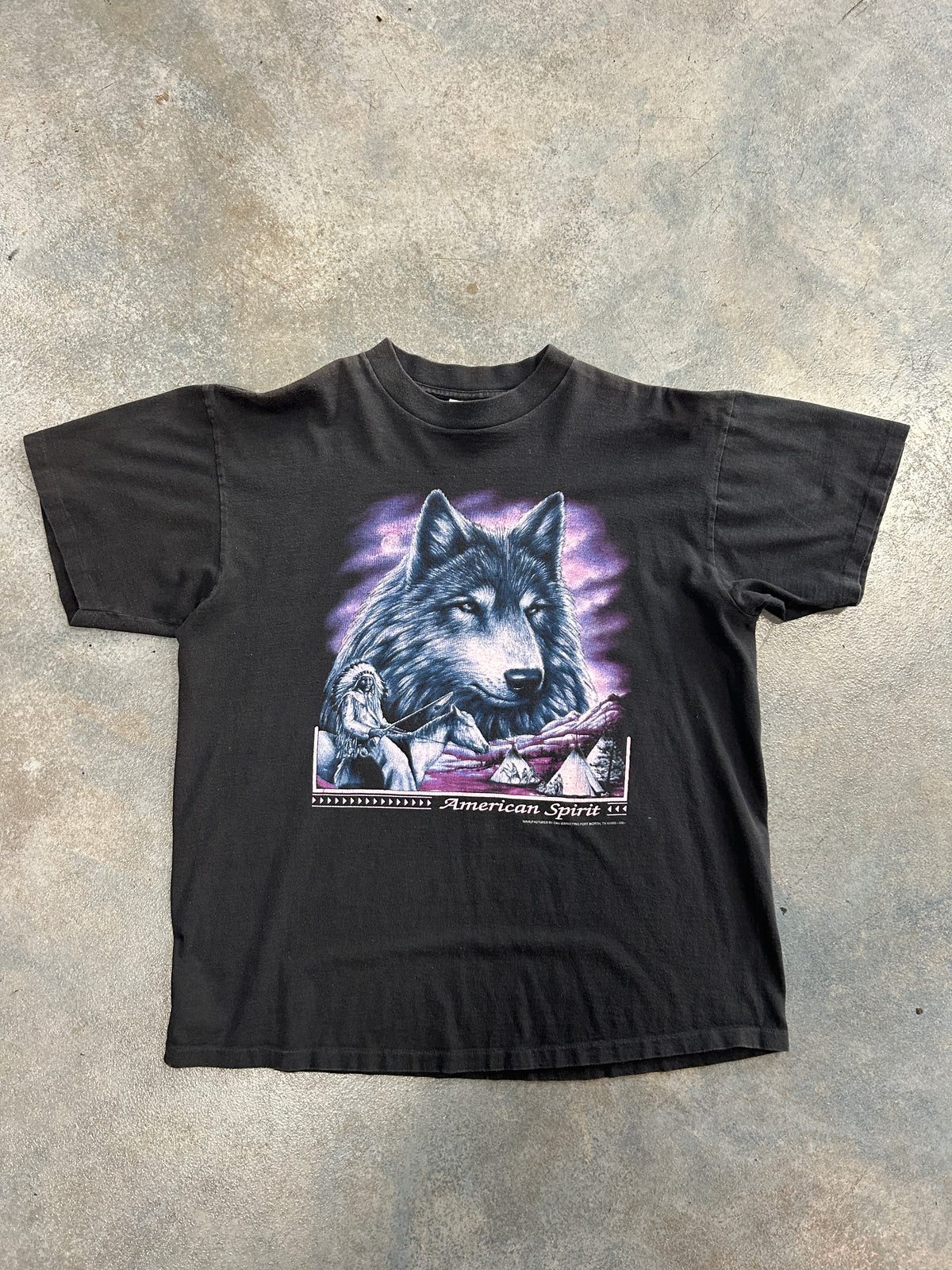 Vintage Delta American Spirit Wolf Native Black Tee