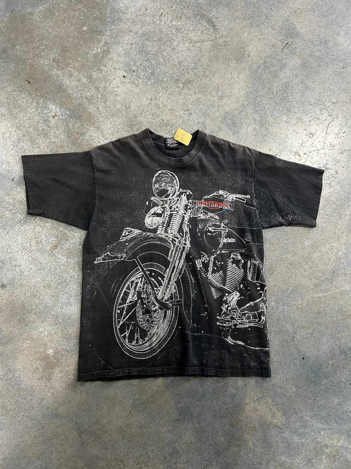 Vintage 1992 Harley Davidson Big Bike All over Print Black Tee