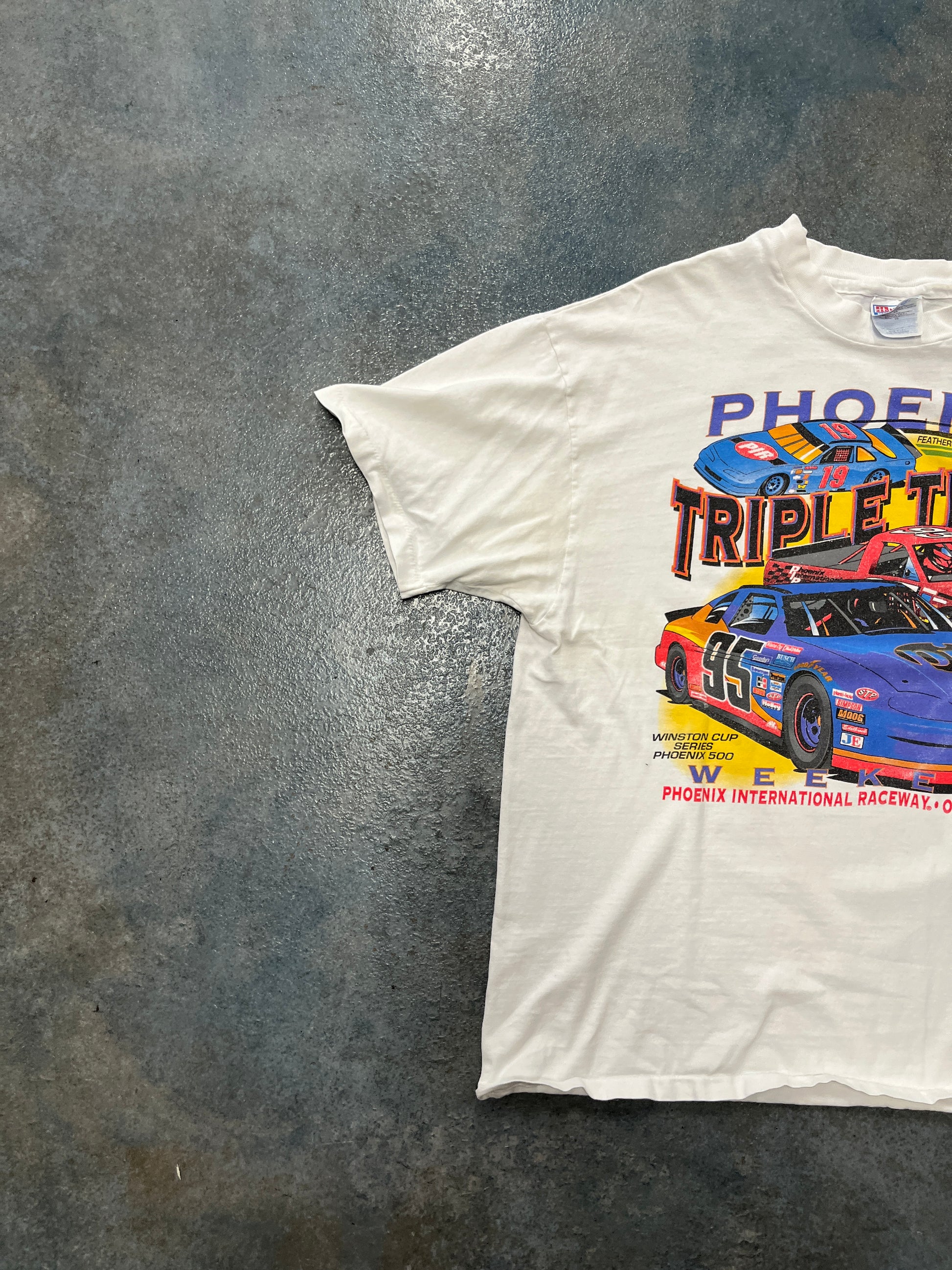 Vintage Hanes 1995 NASCAR “Phoenix Triple Treat Weekend” White Beefy T-Shirt (RC) B1